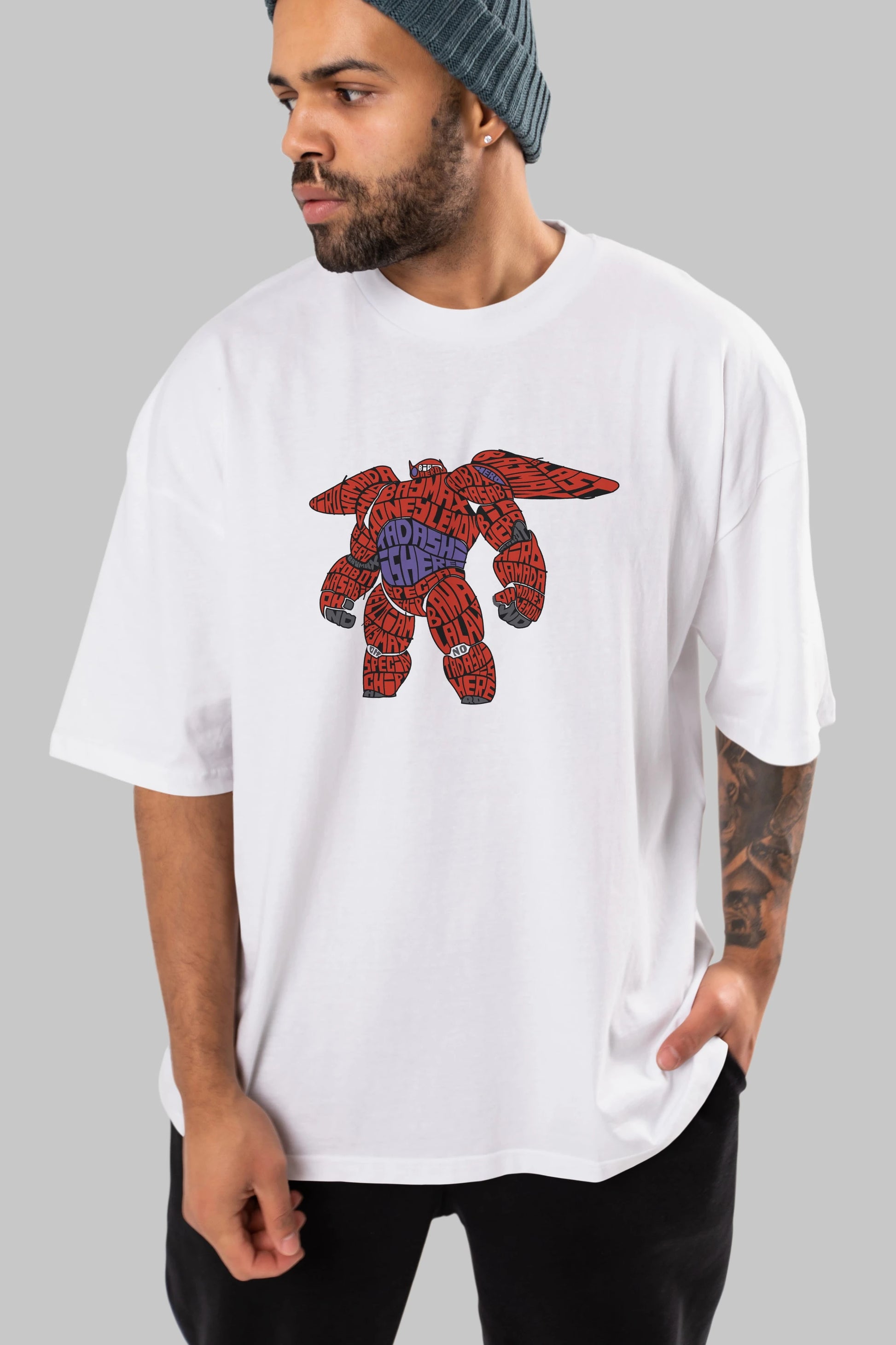 Baymax Ön Baskılı Oversize t-shirt %100 pamuk Erkek Kadın Unisex