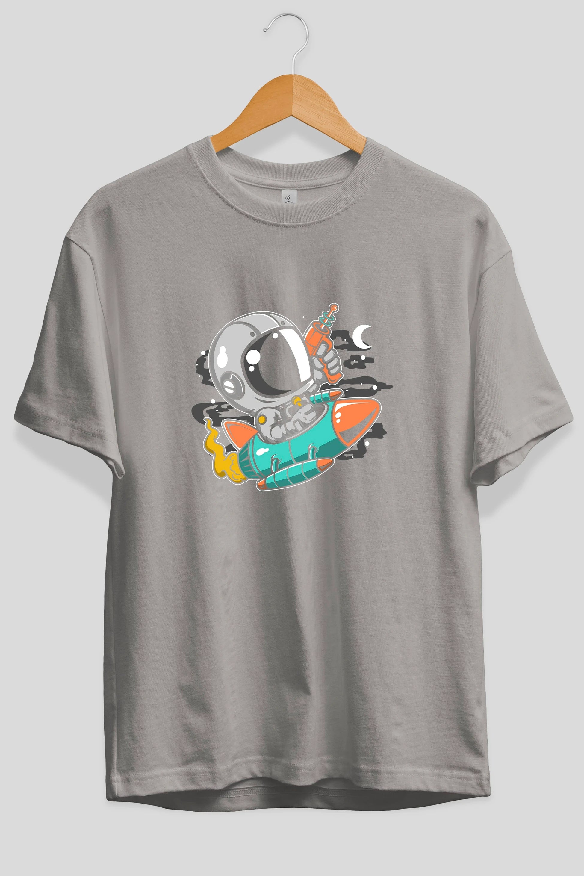 Astronaut Riding Rocket Ön Baskılı Oversize t-shirt Erkek Kadın Unisex