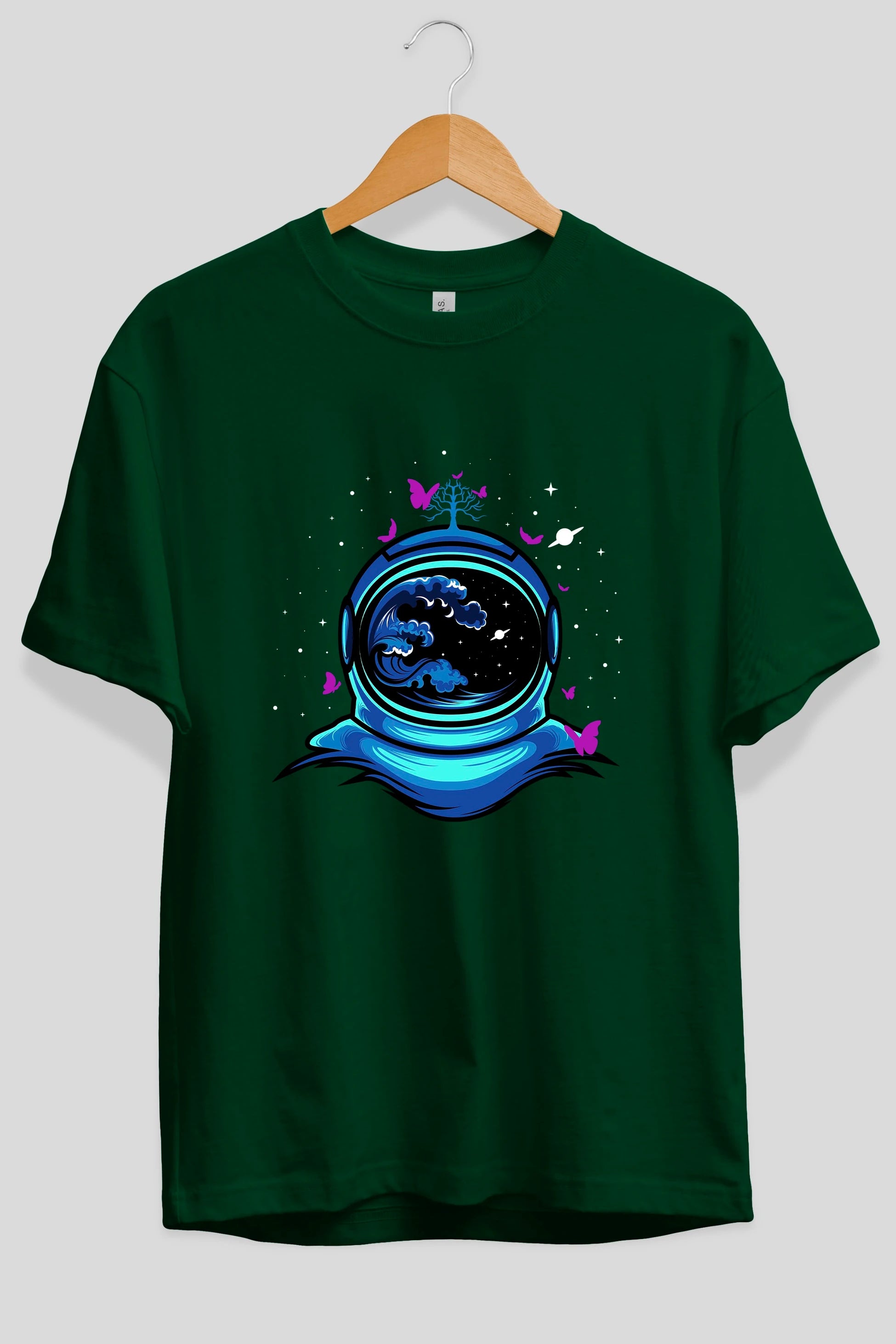 Astronaut and Butterfly Ön Baskılı Oversize t-shirt Erkek Kadın Unisex