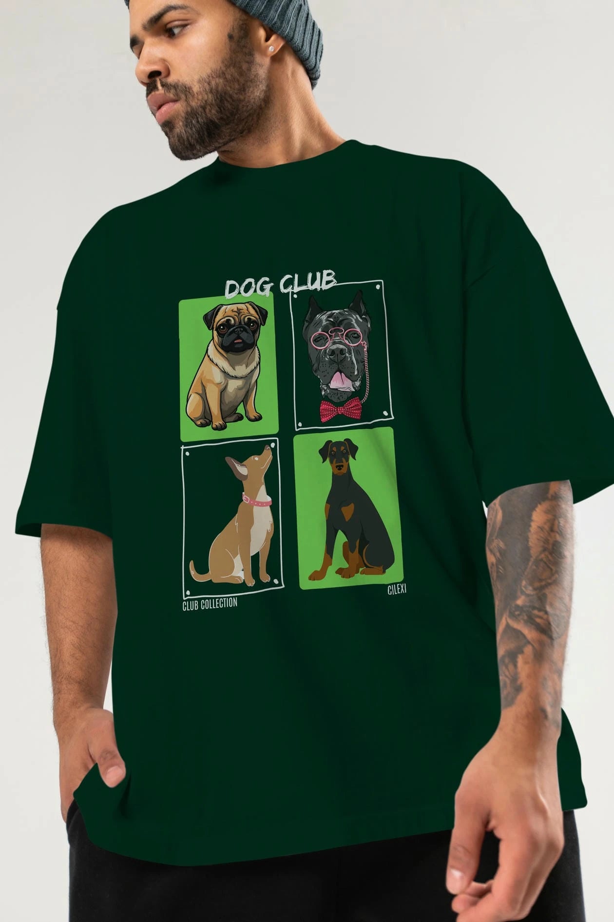 Dog Club ön Baskılı Oversize t-shirt Erkek Kadın %100 Pamuk Bisiklet Yaka tişort