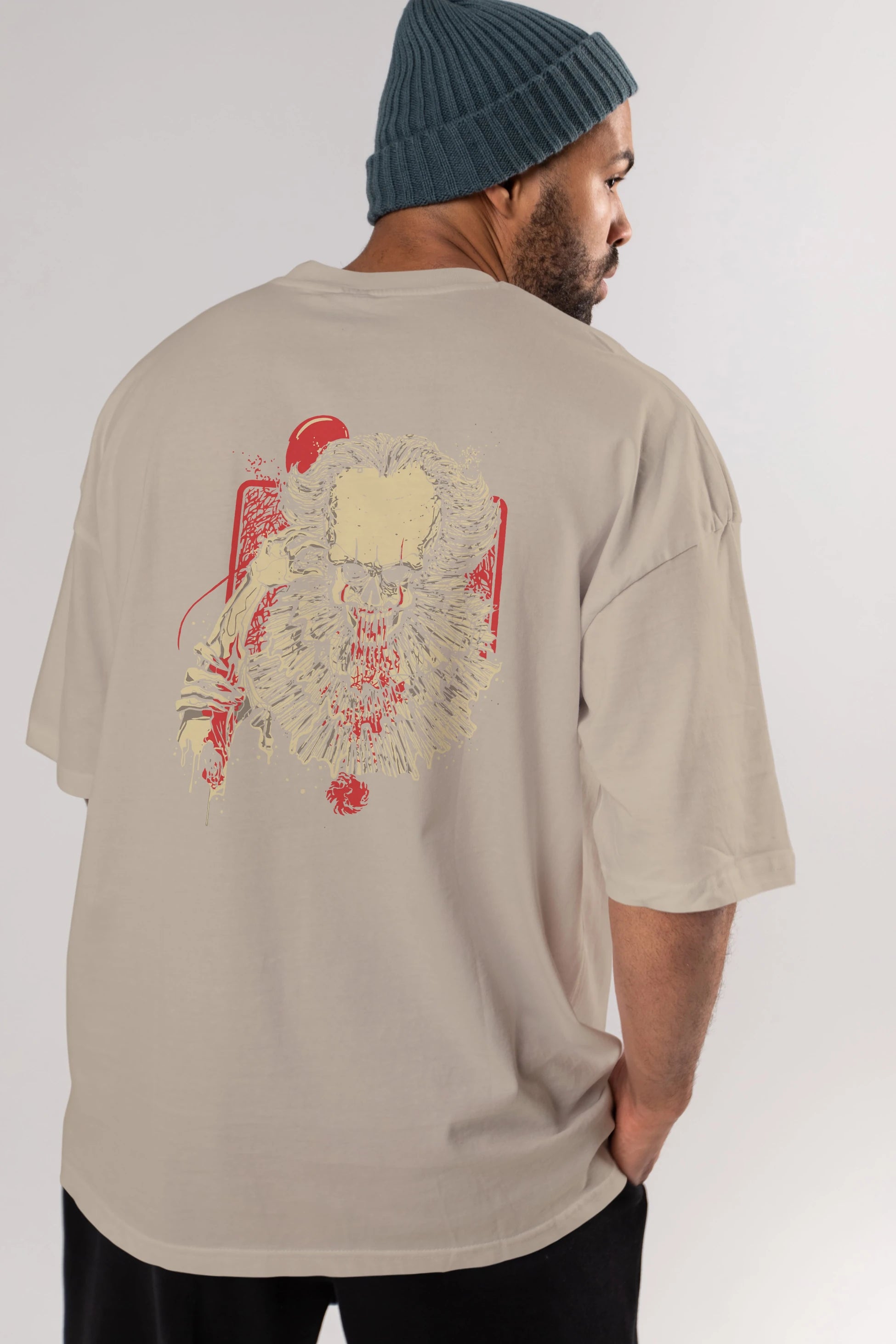 it (2) Arka Baskılı Oversize t-shirt Erkek Kadın Unisex %100 Pamuk Bisiklet Yaka tişort