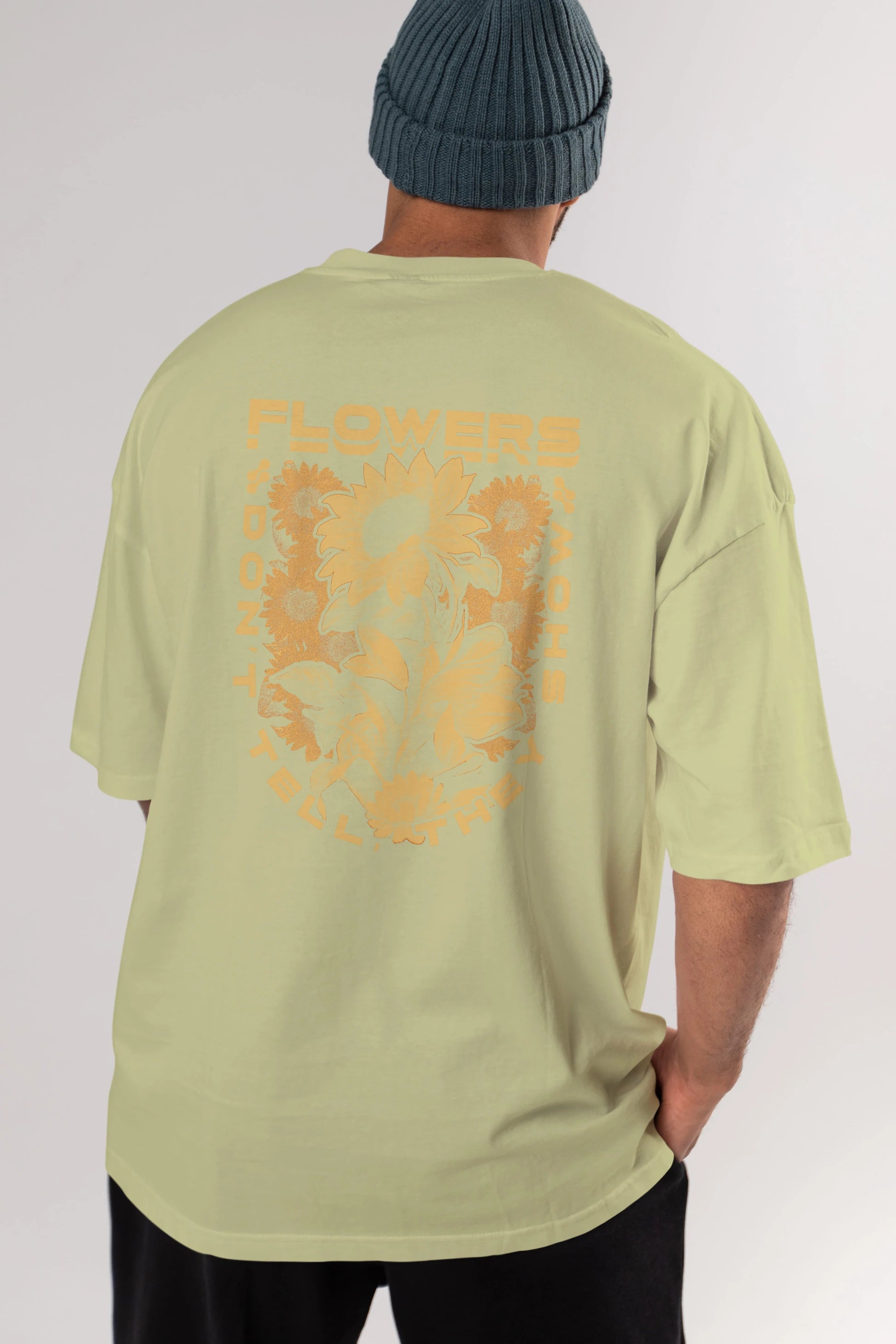Flowers Dont Tell Arka Baskılı Oversize t-shirt Erkek Kadın Unisex