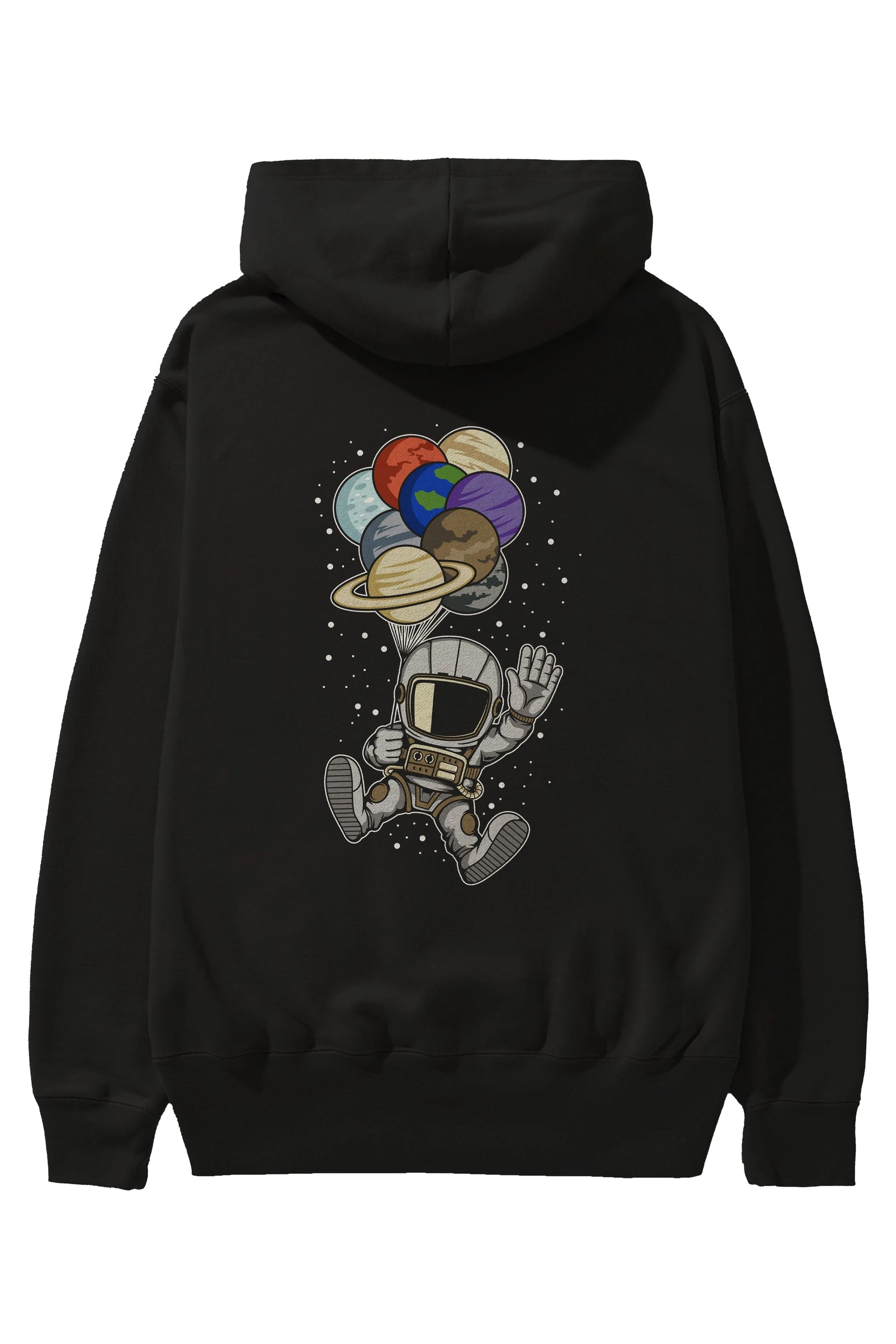 Astronaut Baloon Planets Arka Baskılı Hoodie Oversize Kapüşonlu Sweatshirt Erkek Kadın Unisex