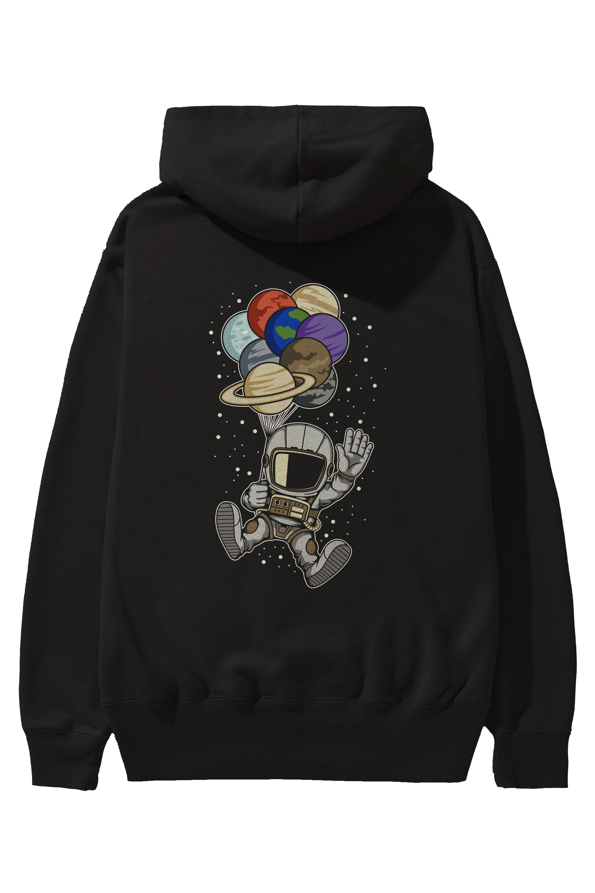 Astronaut Baloon Planets Arka Baskılı Hoodie Oversize Kapüşonlu Sweatshirt Erkek Kadın Unisex