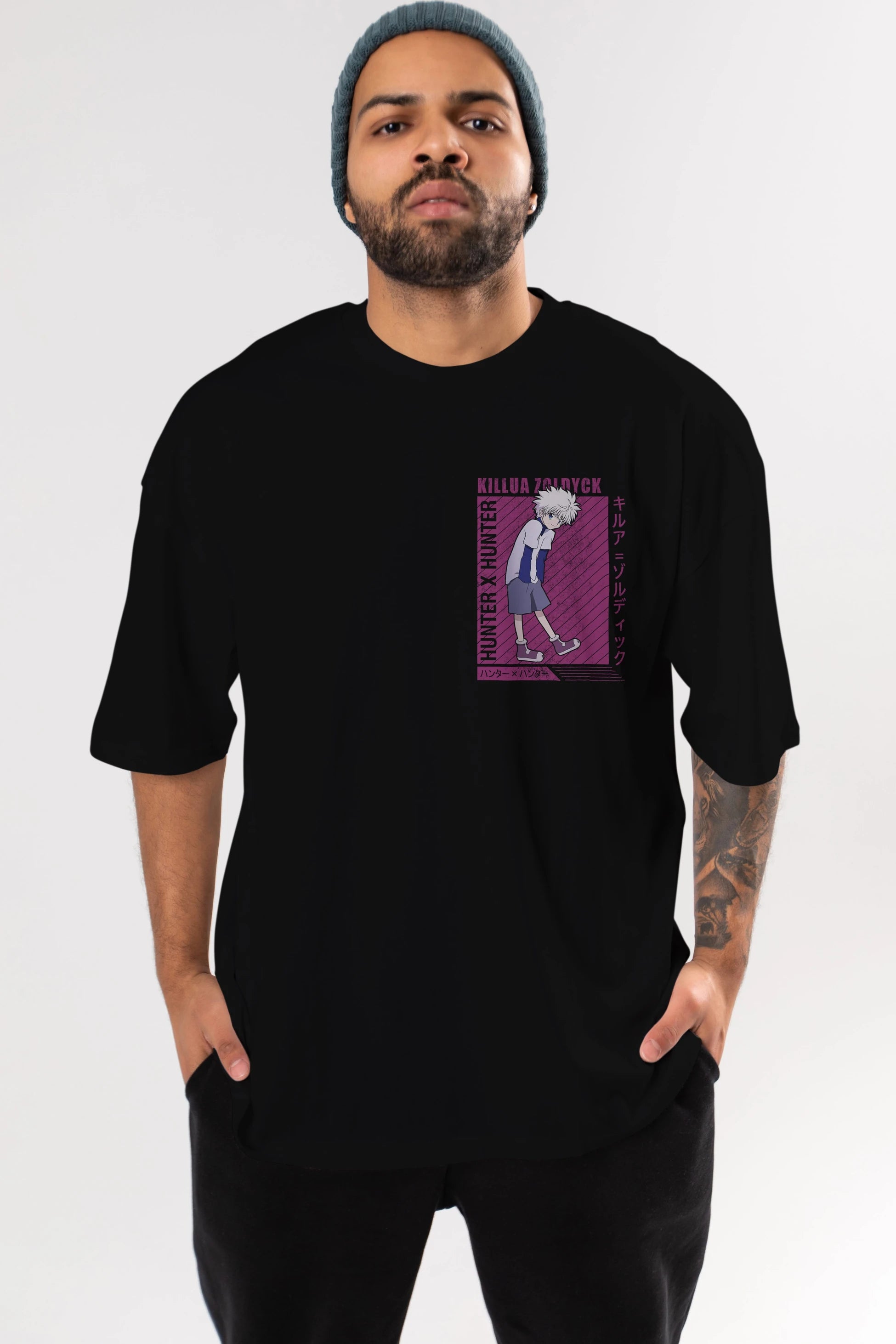 Killua Zoldyck 3 1 Ön Sol Baskılı Oversize t-shirt Erkek Kadın Unisex %100 Pamuk Bisiklet Yaka tişort
