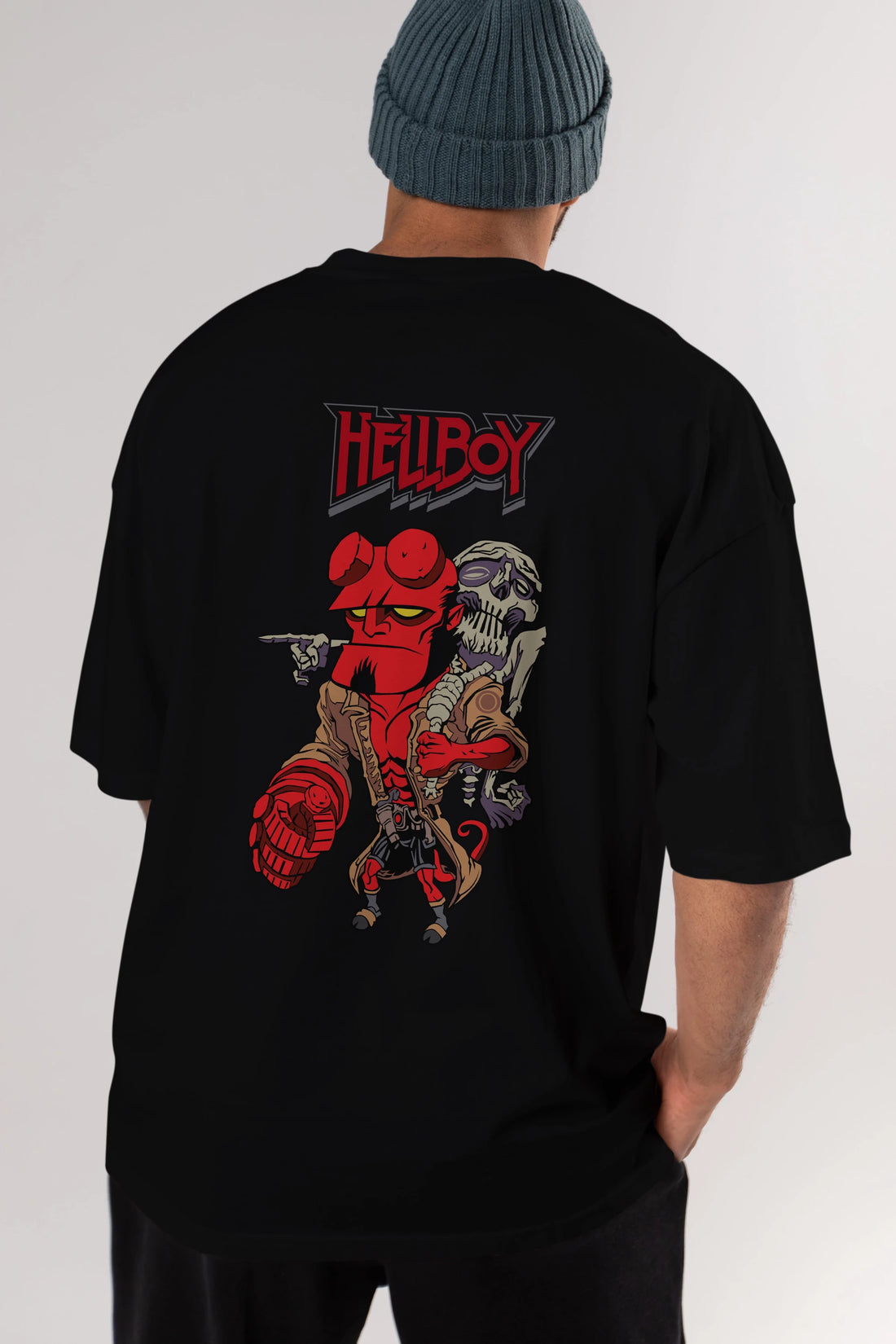 Hellboy (2) Arka Baskılı Oversize t-shirt Erkek Kadın Unisex %100 Pamuk Bisiklet Yaka tişort