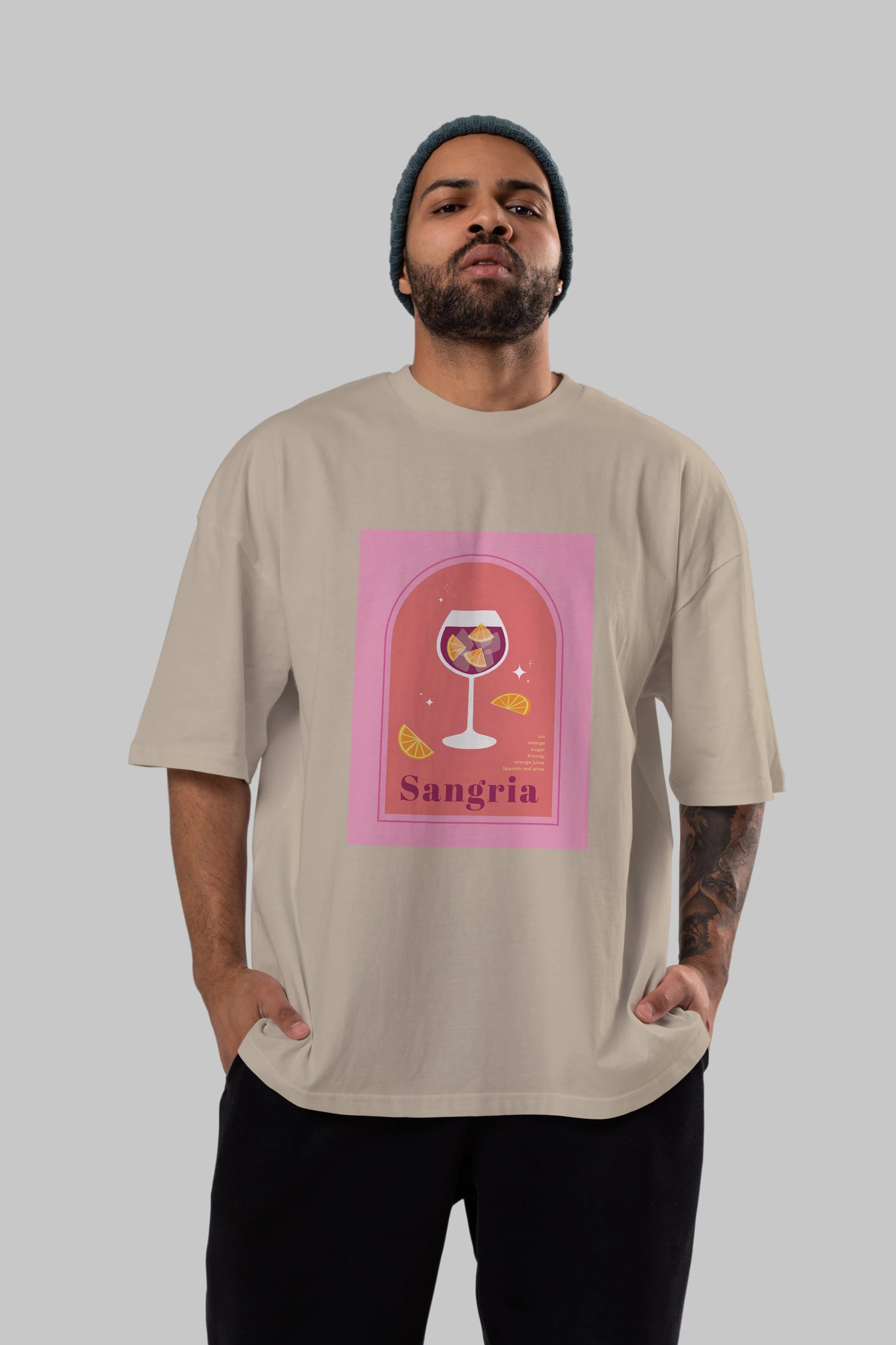 Sangria Ön Baskılı Oversize t-shirt Erkek Kadın Unisex %100 Pamuk Bisiklet Yaka tişort
