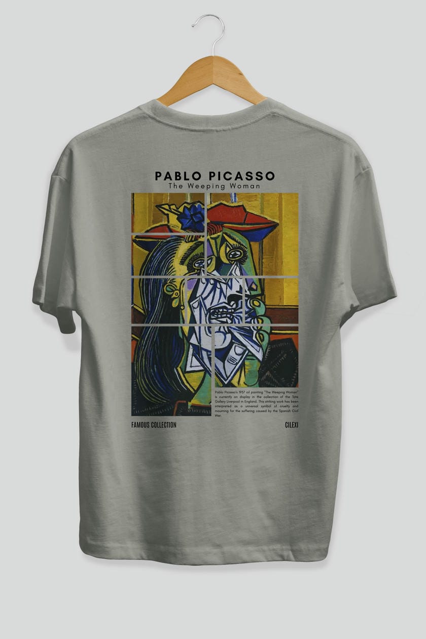 Pablo Picasso Arka Baskılı Oversize t-shirt Erkek Kadın Bisiklet Yaka Pamuk tişort