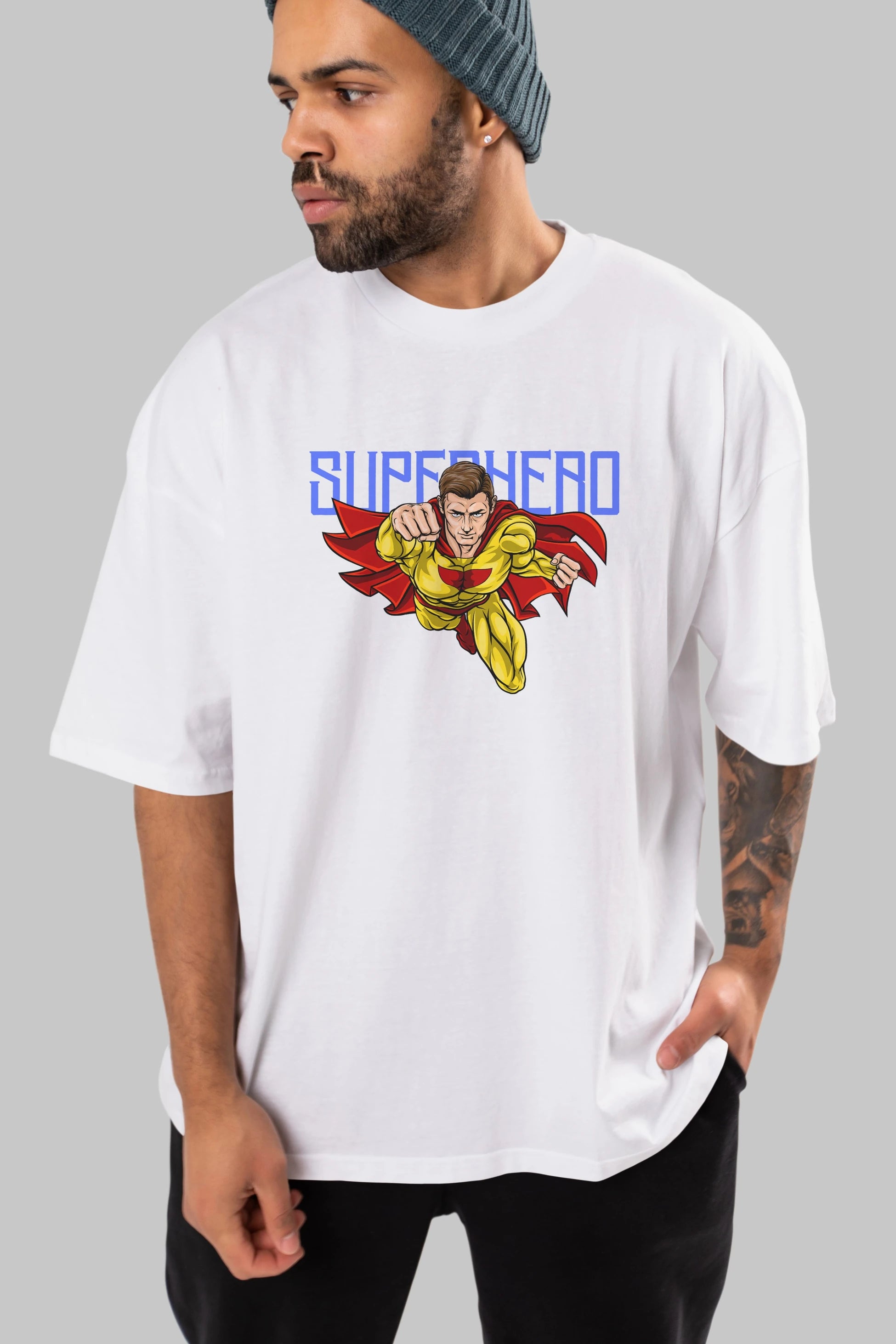 Super Hero Ön Baskılı Oversize t-shirt Erkek Kadın Unisex
