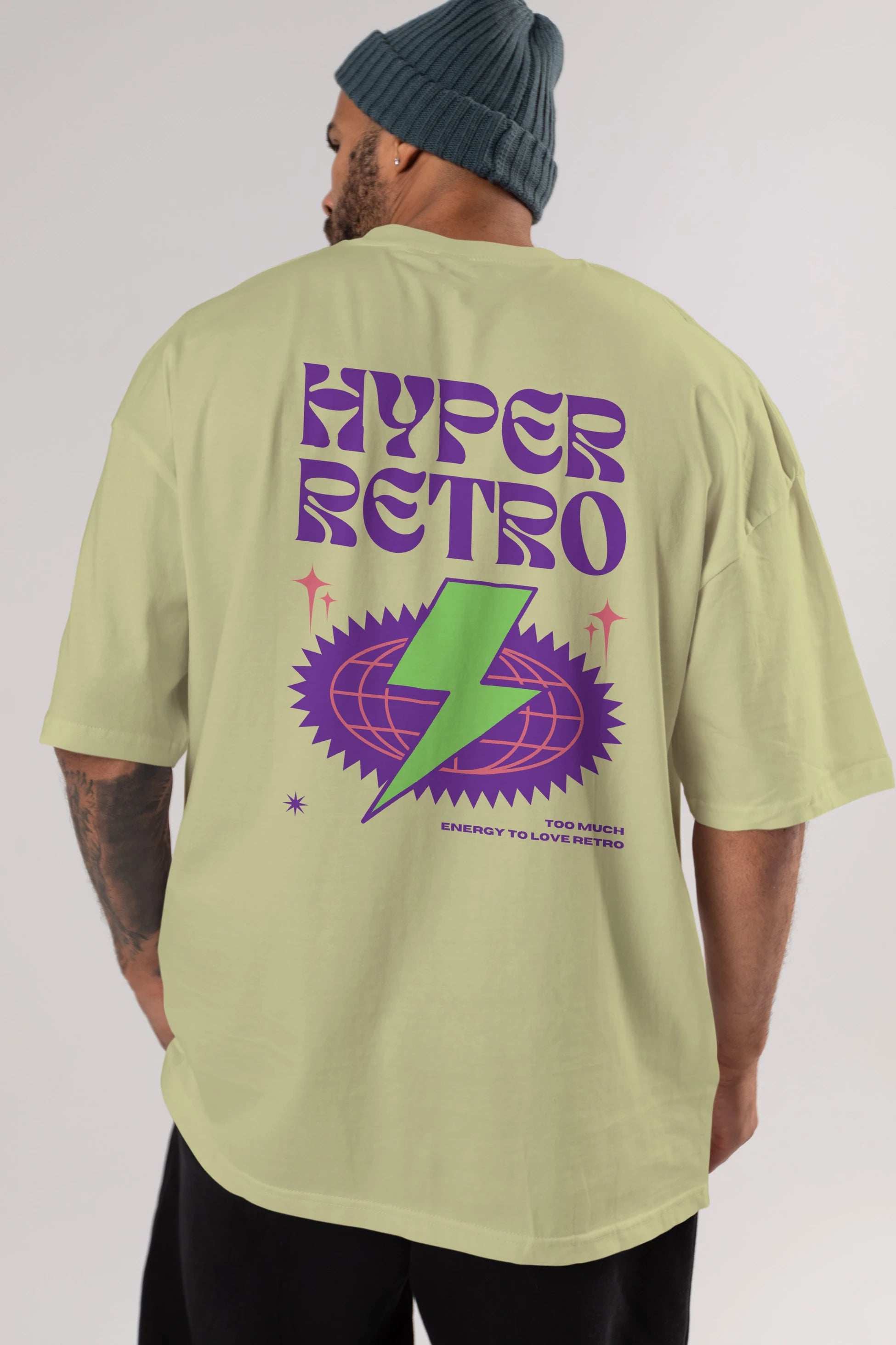 Hyper Retro Yazılı Arka Baskılı Oversize t-shirt Erkek Kadın Unisex