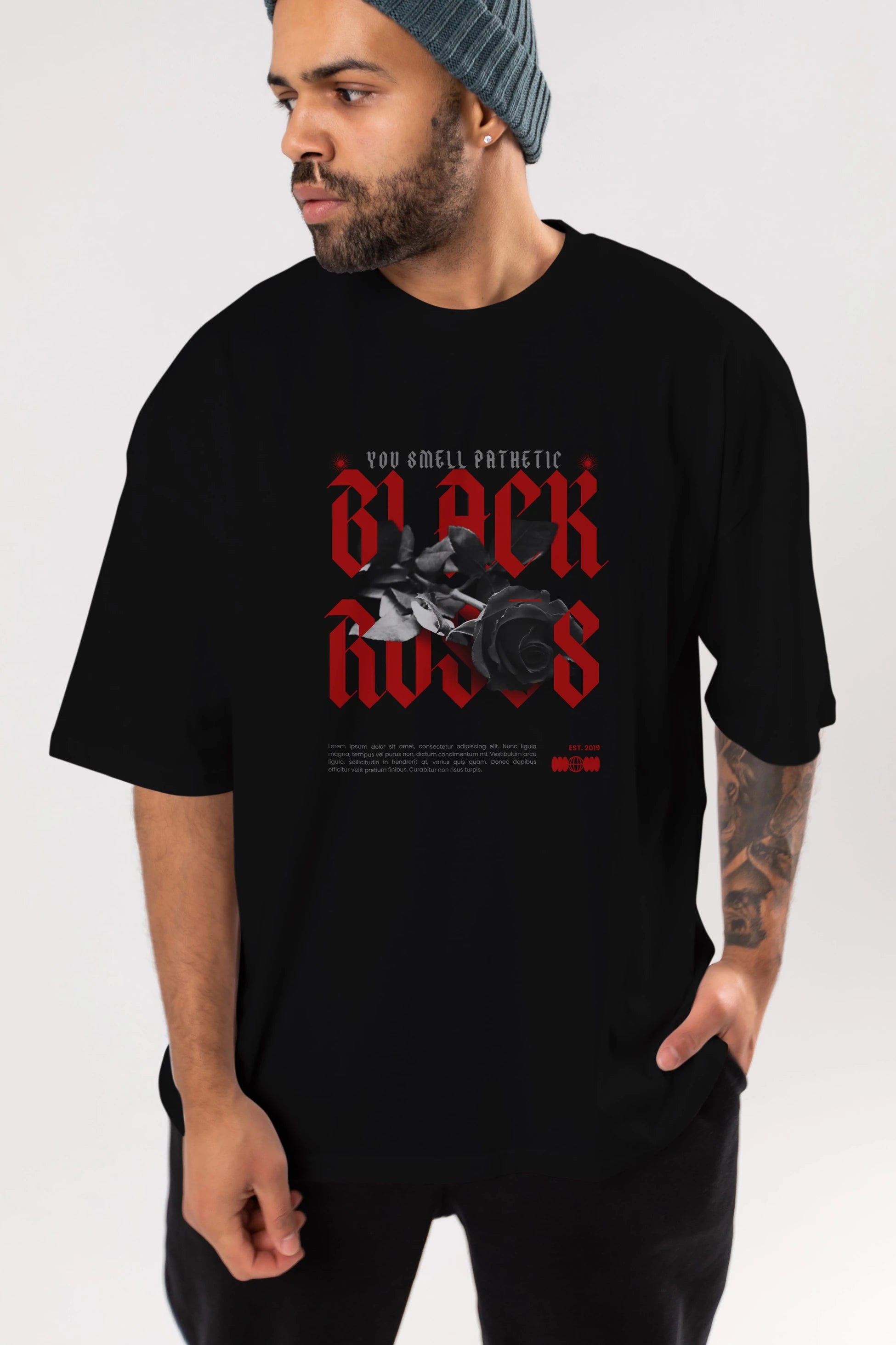 Black Roses Ön Baskılı Oversize t-shirt Erkek Kadın Unisex