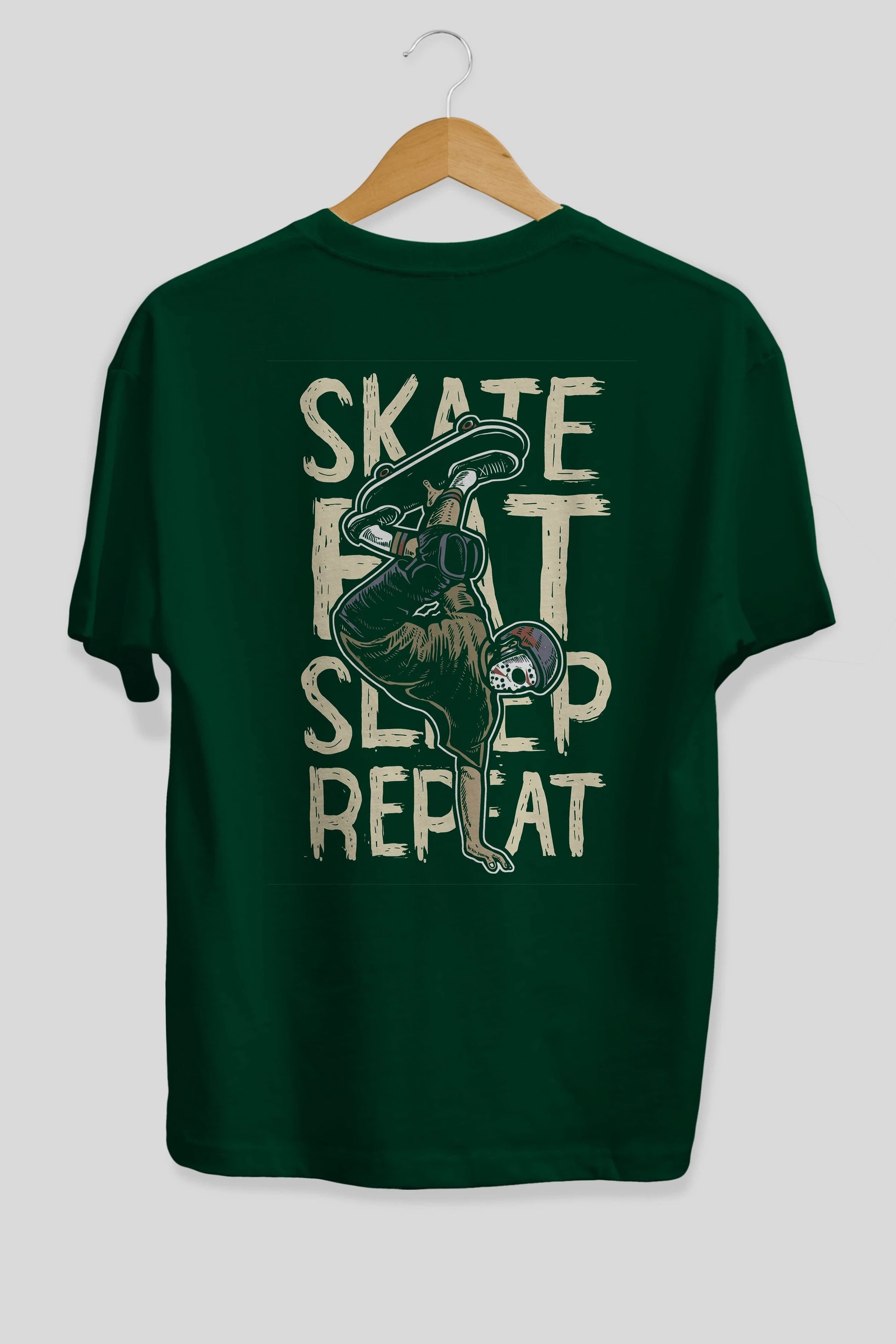 Skate Eat Sleep Repeat Arka Baskılı Oversize t-shirt Erkek Kadın Unisex %100 Pamuk