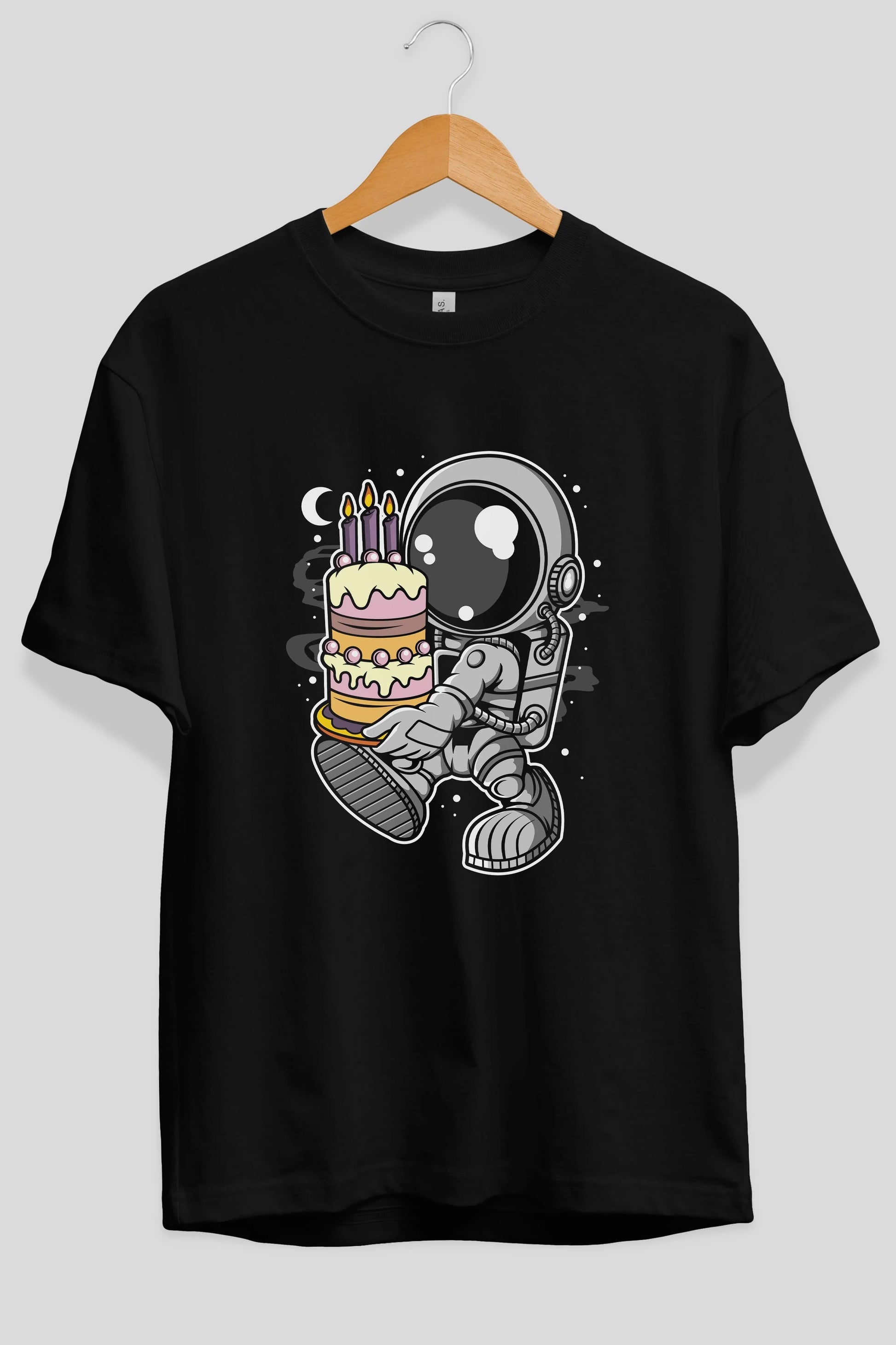 Astronaut Birthday Cake Ön Baskılı Oversize t-shirt Erkek Kadın Unisex
