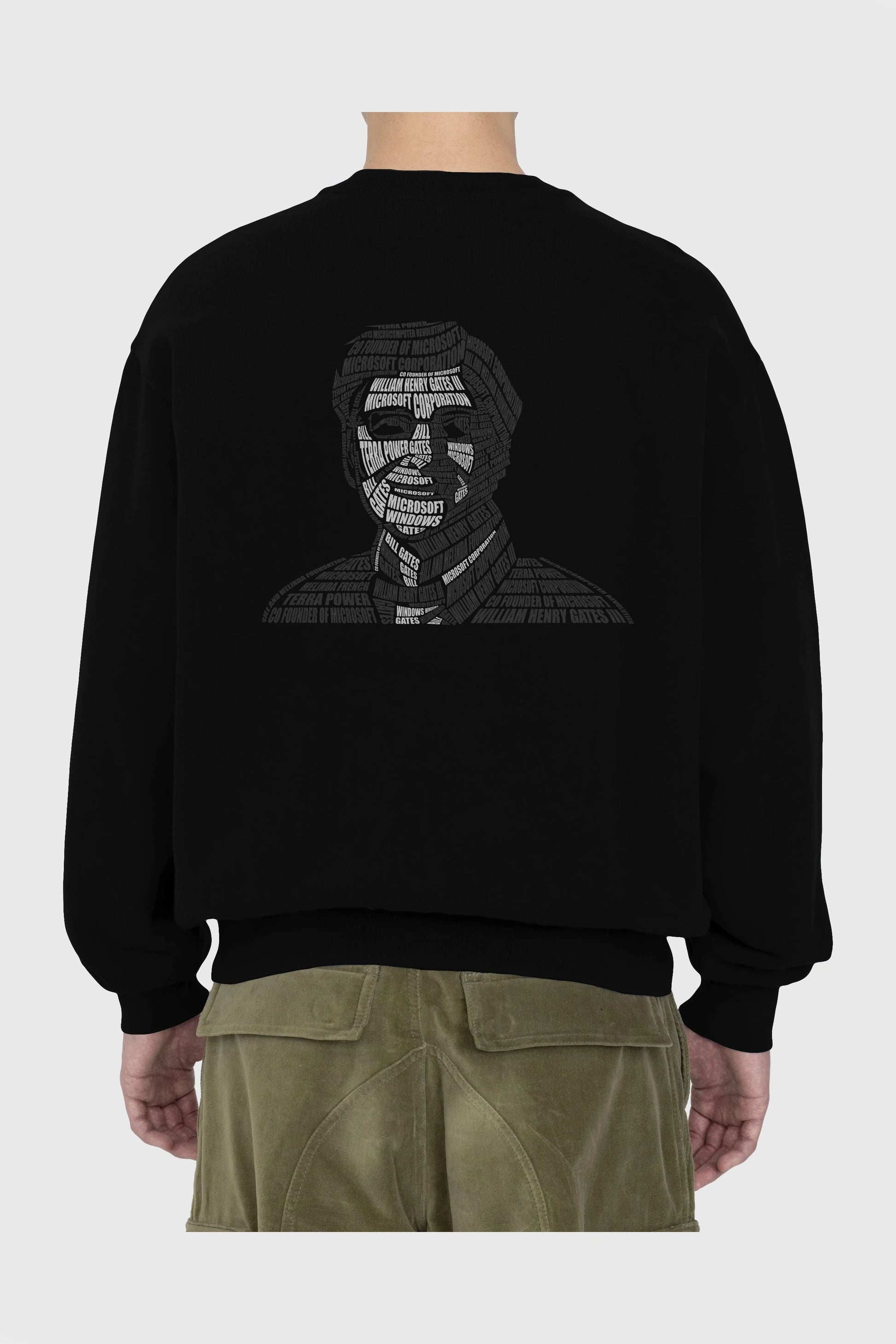 Bill Gates Calligram Arka Baskılı Oversize Sweatshirt Erkek Kadın Unisex