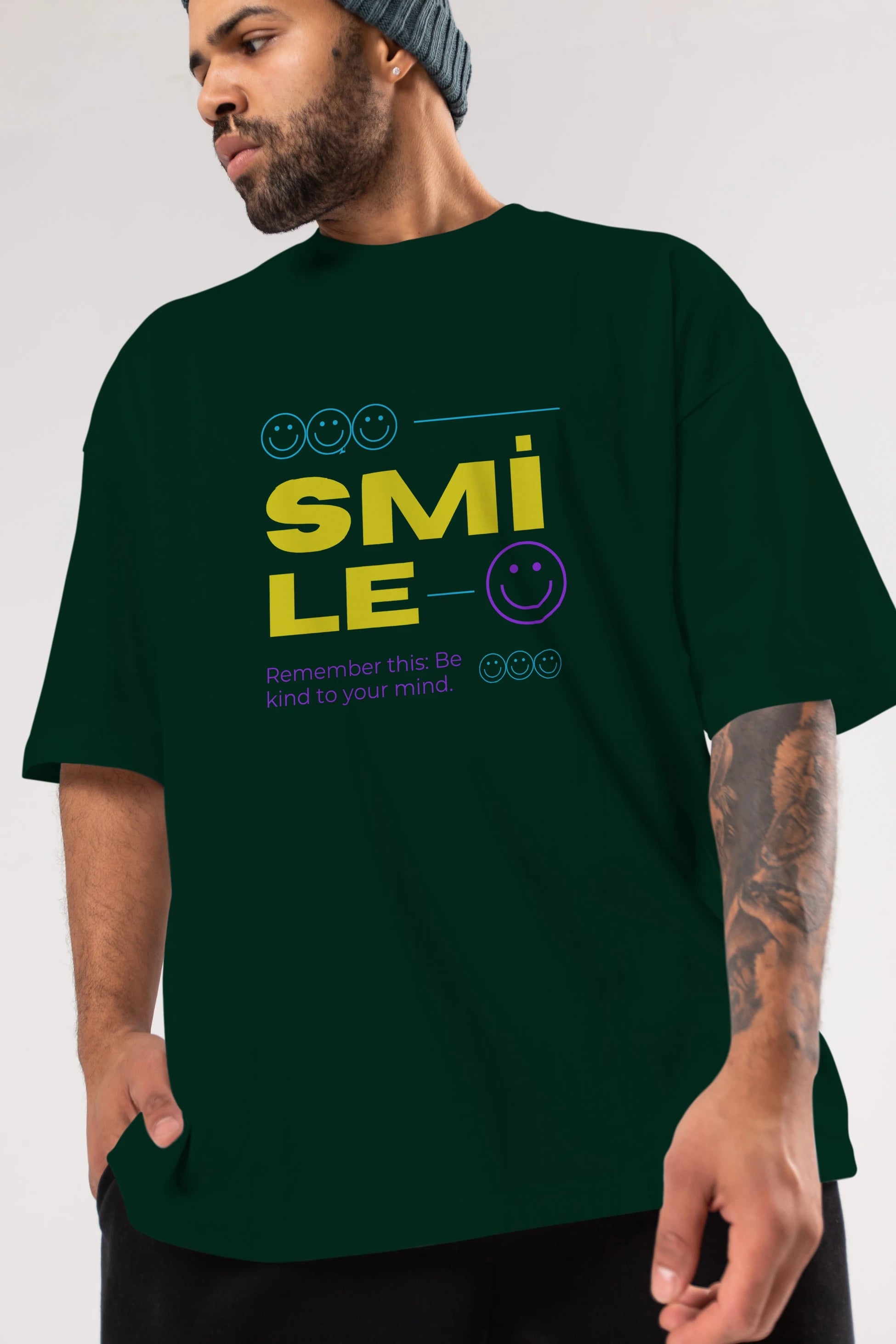 Smile Yazılı 2 Ön Baskılı Oversize t-shirt Erkek Kadın Unisex