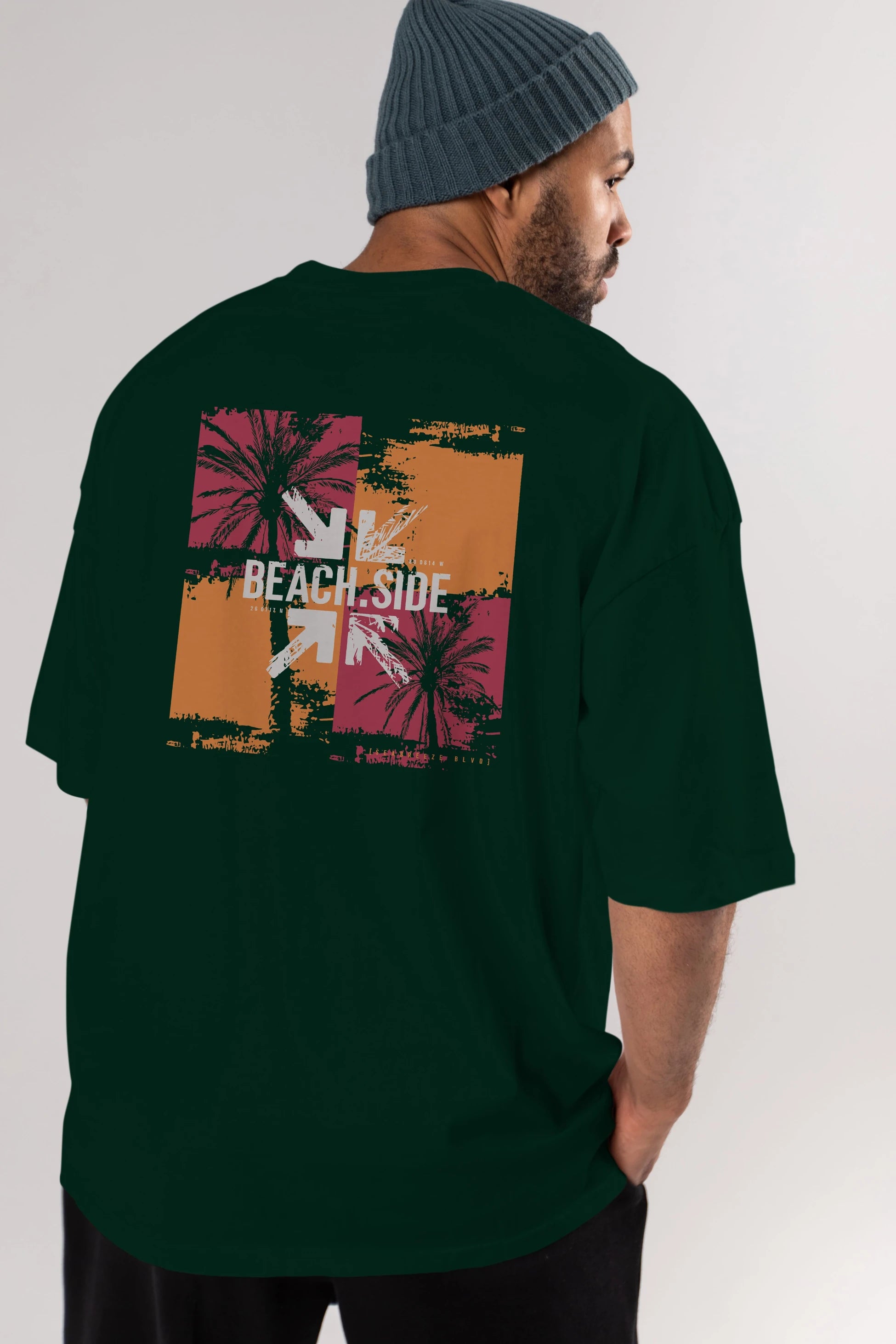 Beach Side Arka Baskılı Oversize t-shirt Erkek Kadın Unisex