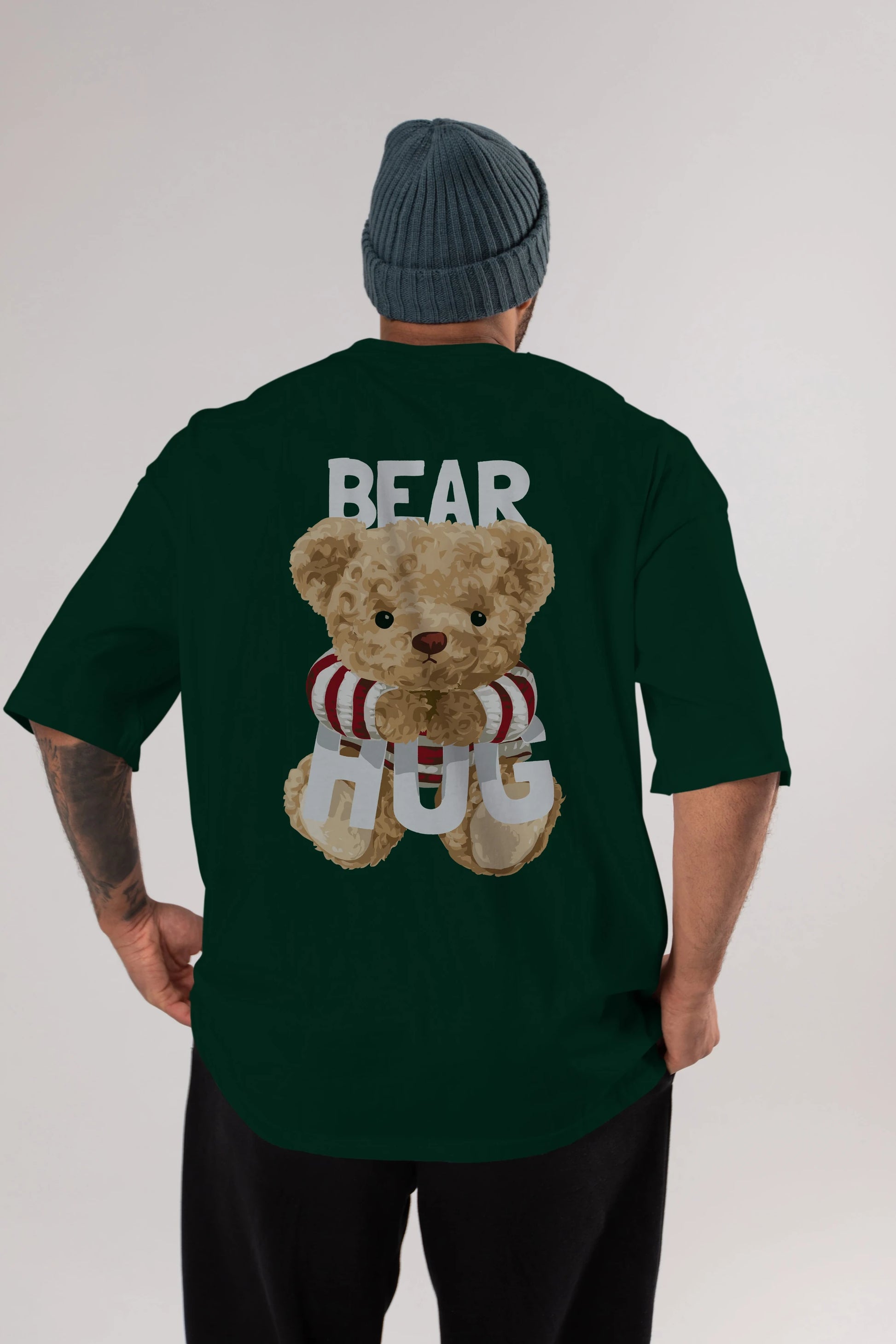 Teddy Bear Hug Arka Baskılı Oversize t-shirt Erkek Kadın Unisex %100 Pamuk