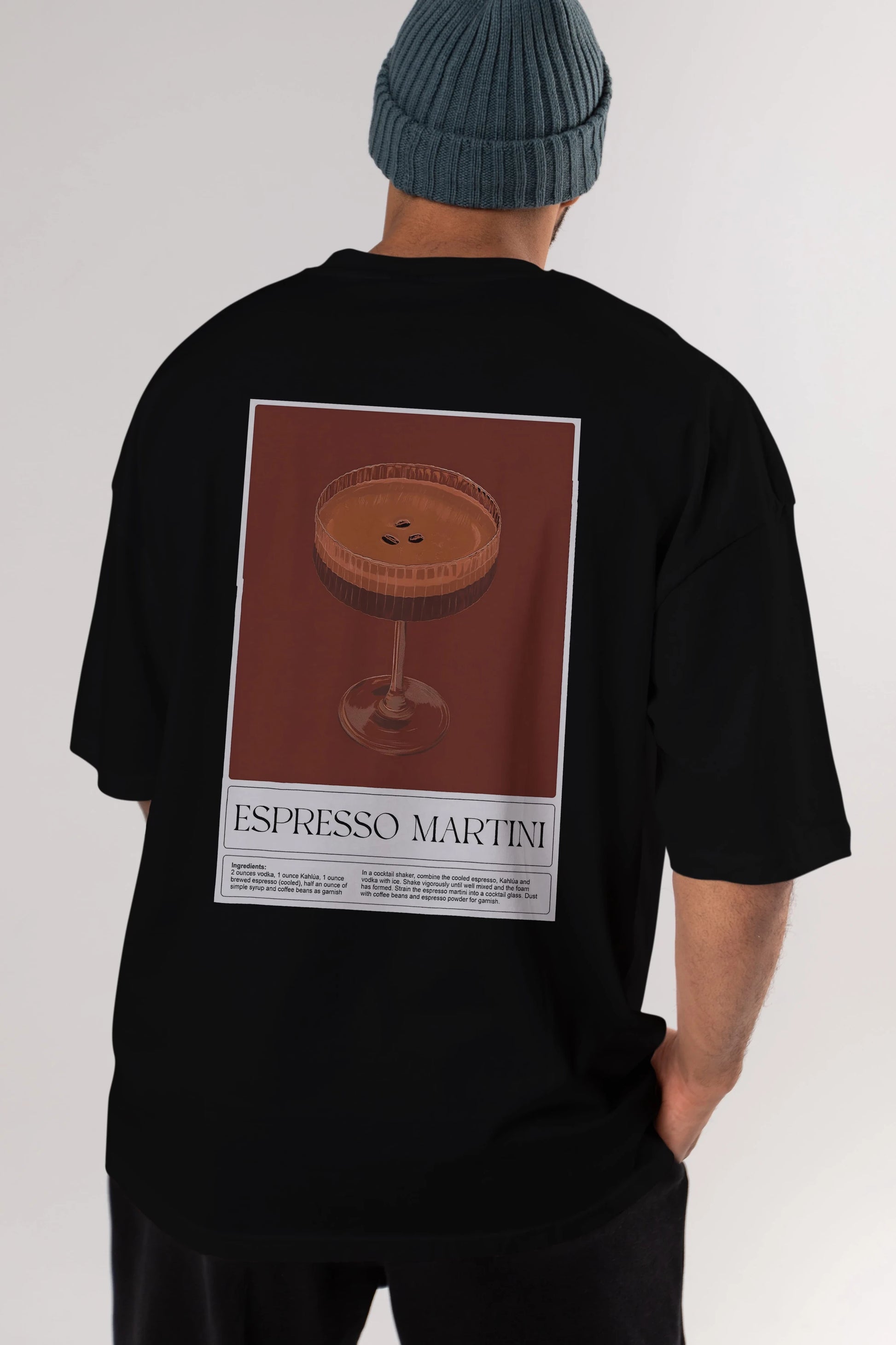 Espresso Martini Arka Baskılı Oversize t-shirt Erkek Kadın Unisex %100 Pamuk Bisiklet Yaka tişort