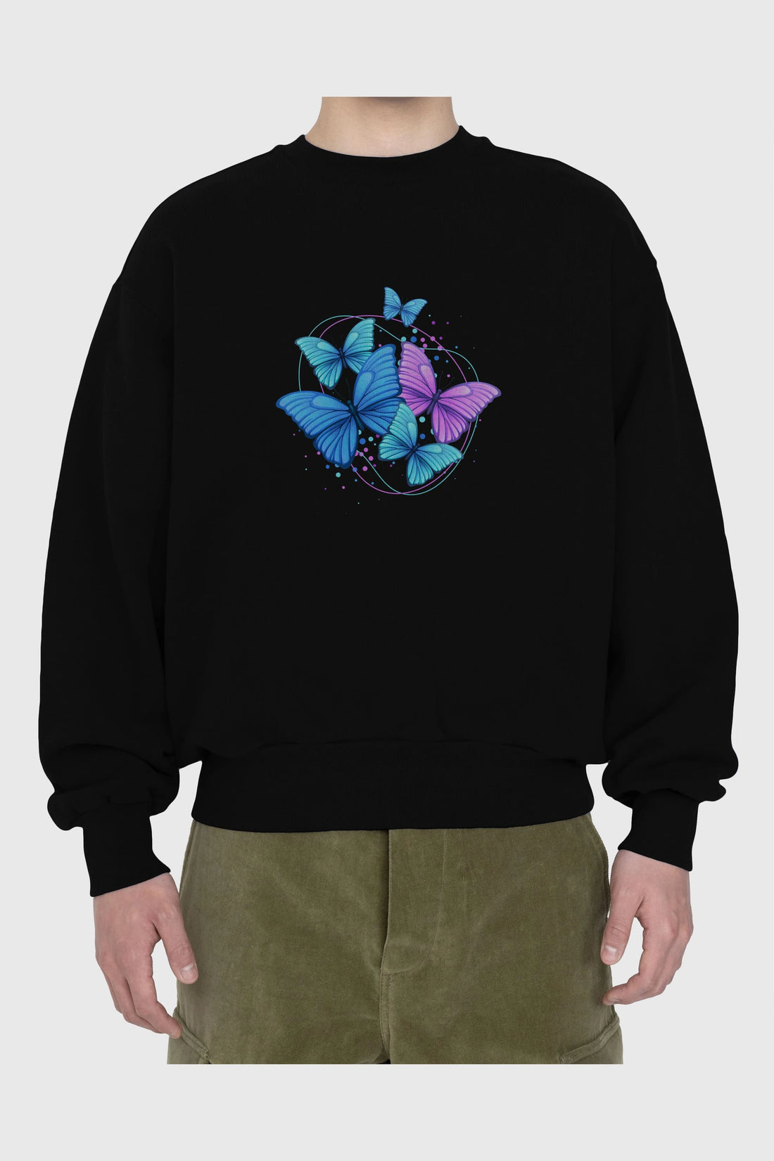 Kelebek Ön Baskılı Oversize Sweatshirt Erkek Kadın Unisex