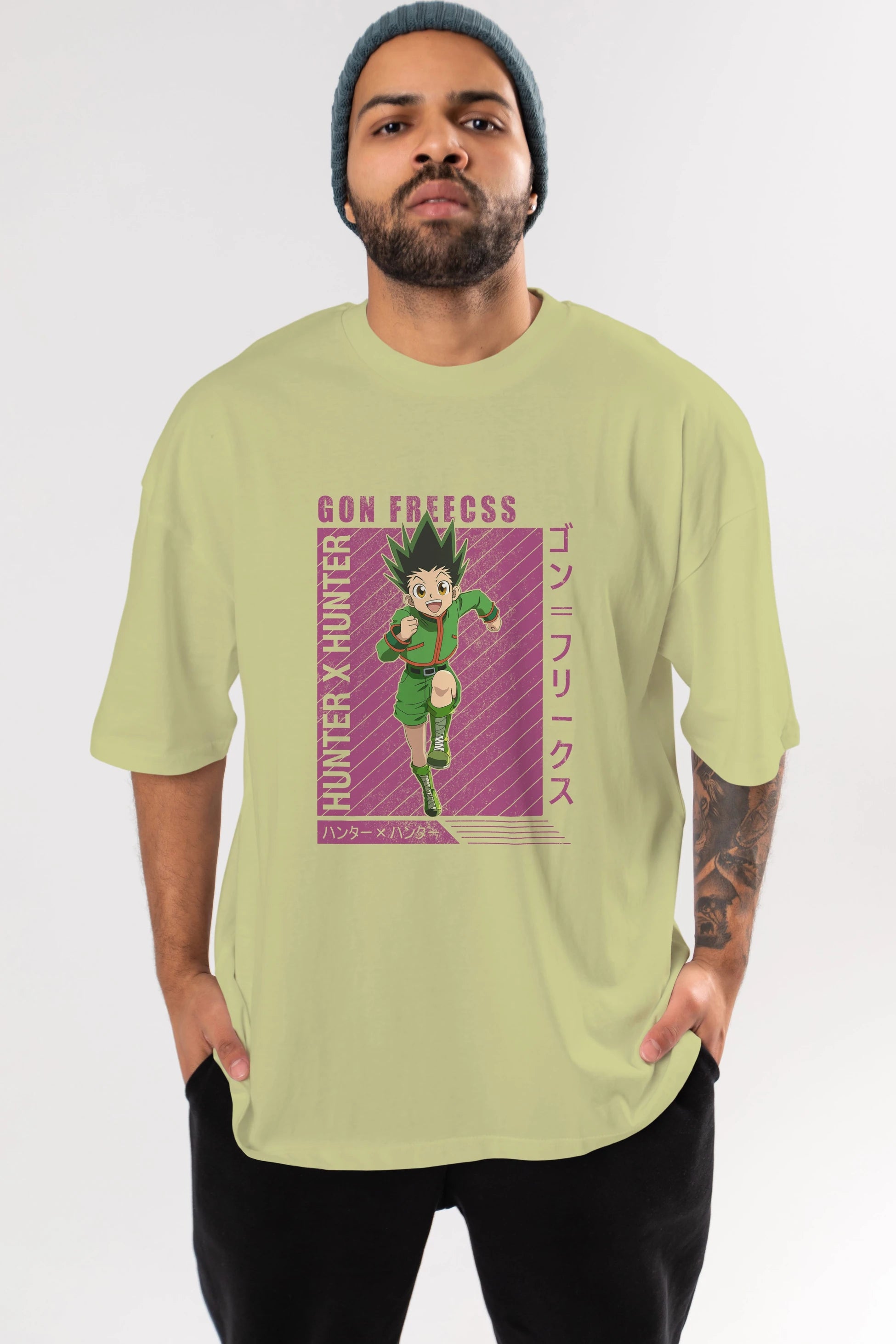 Gon Freecss HUNTER X HUNTER 3 Anime Ön Baskılı Oversize t-shirt %100 pamuk Erkek Kadın Unisex