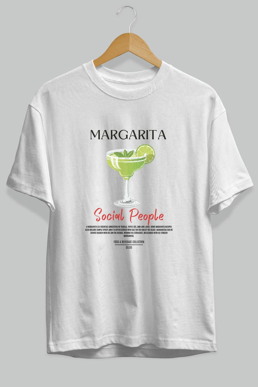 Margarita Kokteyl Serisi ön Baskılı Oversize t-shirt Erkek Kadın %100 Pamuk Bisiklet Yaka tişort