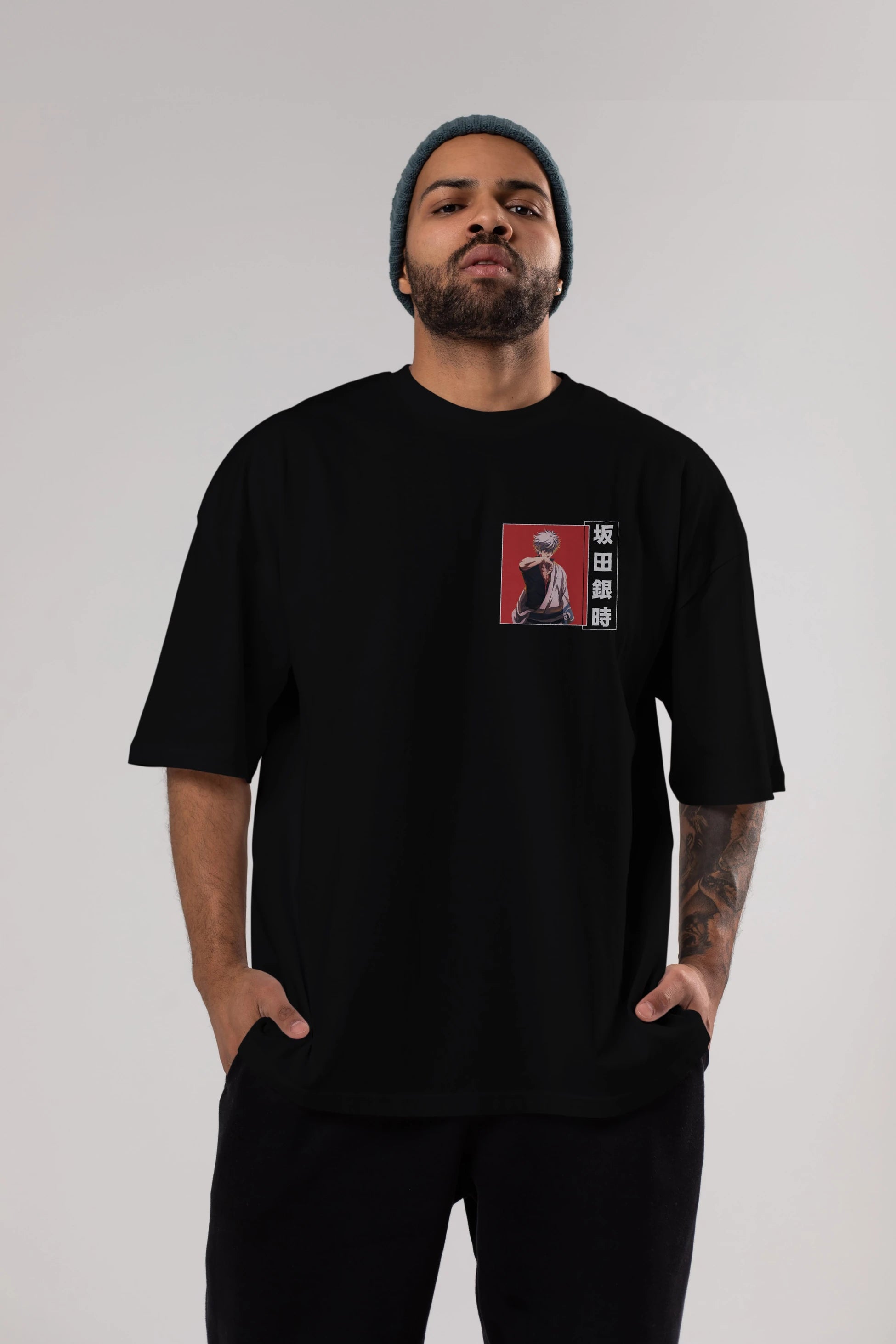 Gintoki Sakata GINTAMA 1 Ön Sol Baskılı Oversize t-shirt Erkek Kadın Unisex %100 Pamuk Bisiklet Yaka tişort