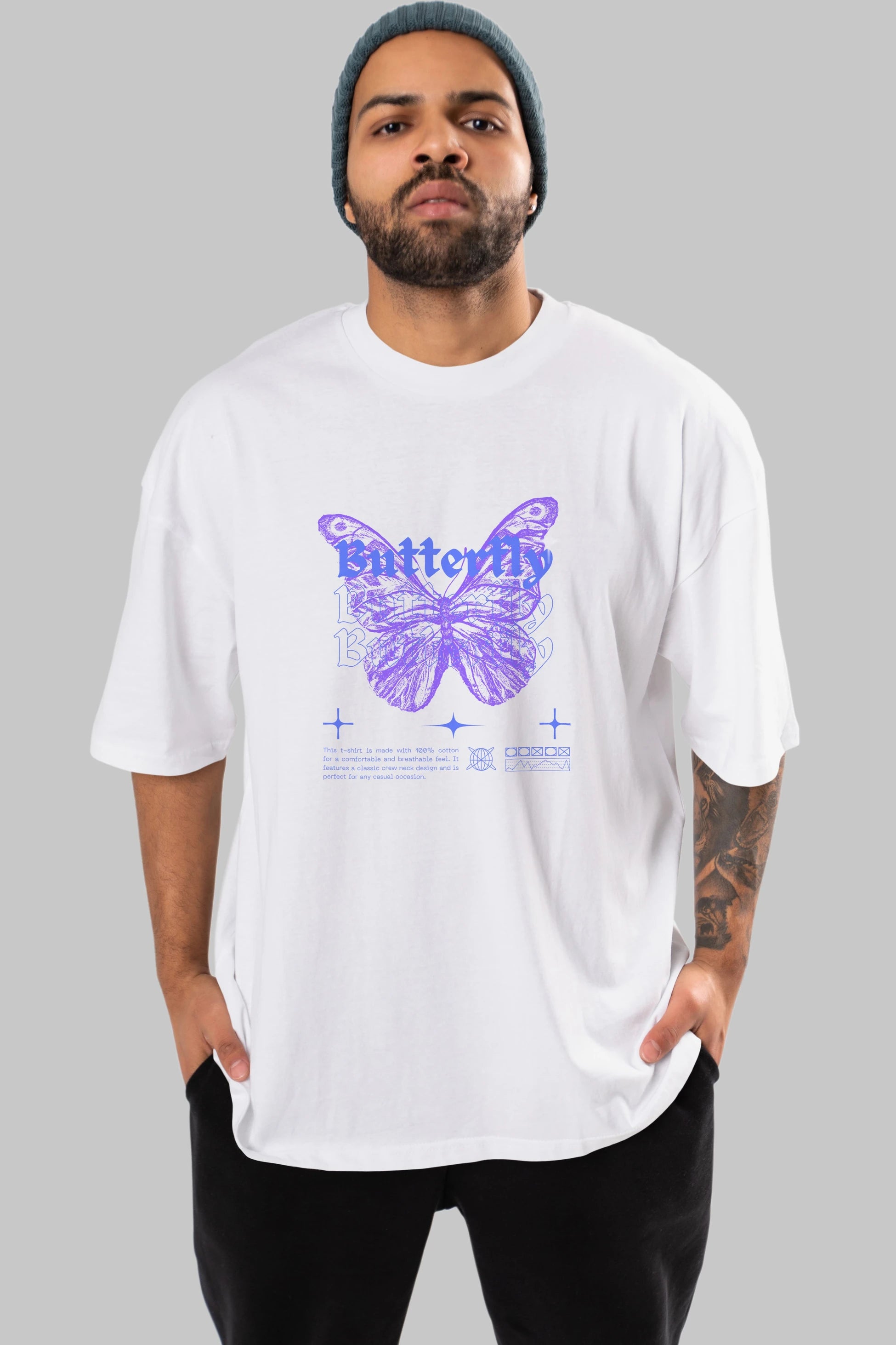 Butterfly Streetwear Ön Baskılı Oversize t-shirt Erkek Kadın Unisex