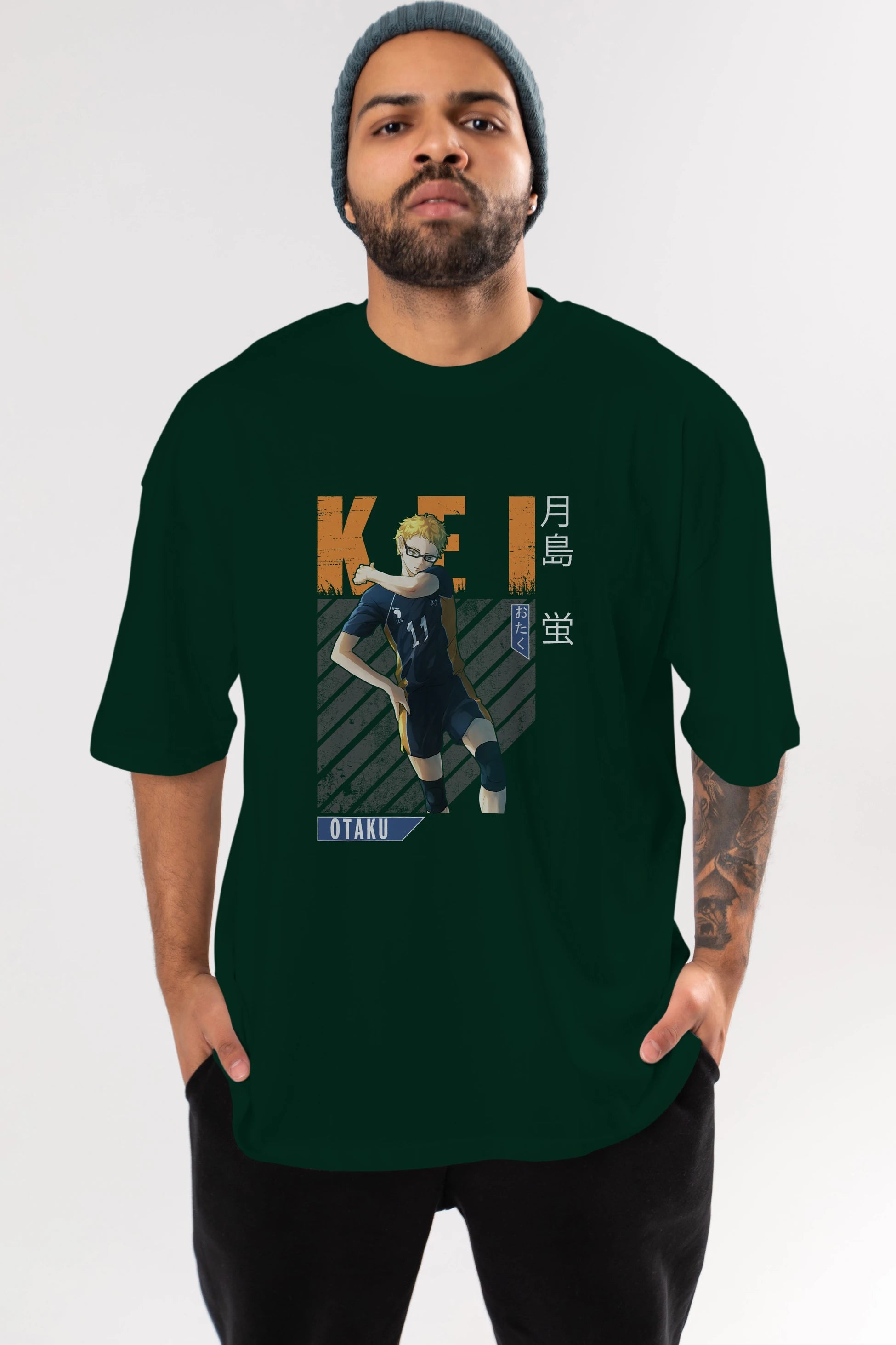 Kei Tsukishima 2 Anime Ön Baskılı Oversize t-shirt %100 pamuk Erkek Kadın Unisex