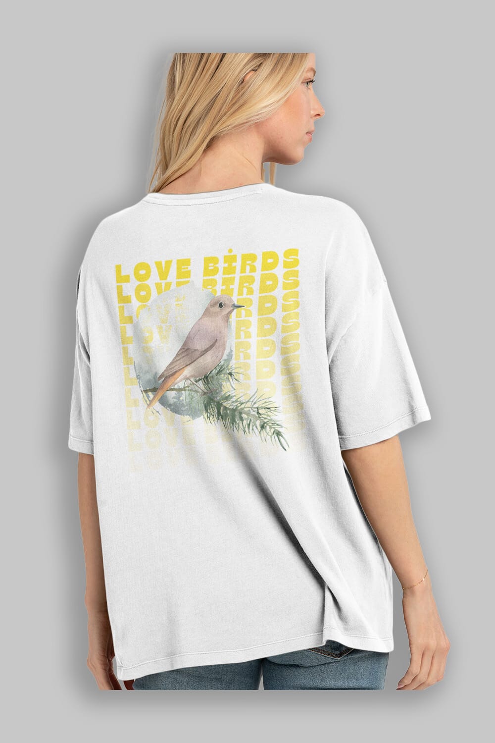 Love Birds Yazılı Arka Baskılı Oversize t-shirt Erkek Kadın Unisex