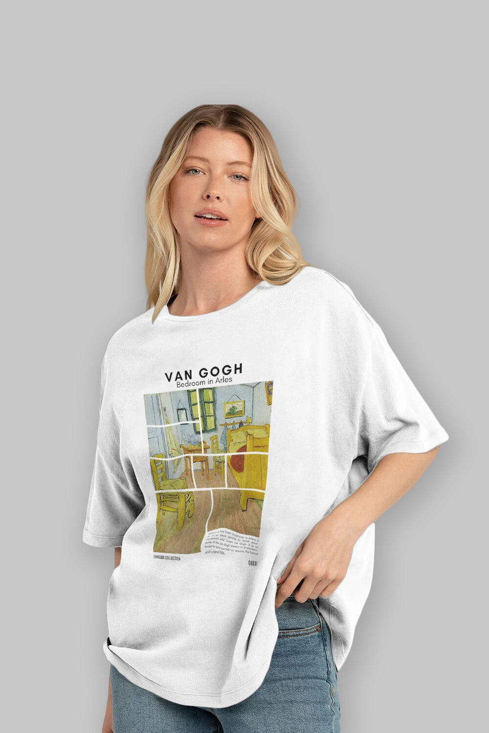 Van Gogh ön Baskılı Oversize t-shirt Erkek Kadın Bisiklet Yaka Pamuk tişort