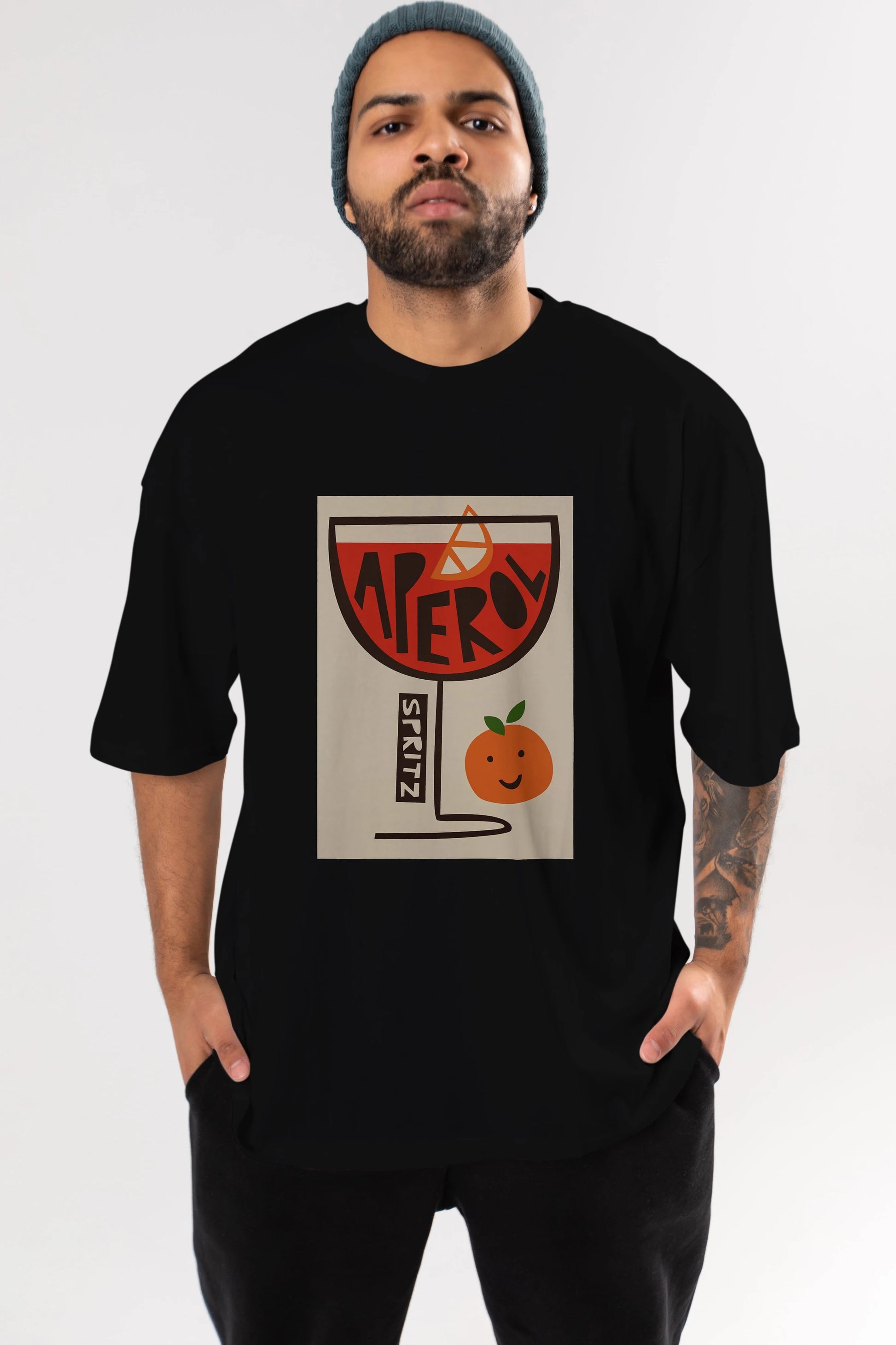 Aperol Spritz 9 Ön Baskılı Oversize t-shirt Erkek Kadın Unisex %100 Pamuk Bisiklet Yaka tişort