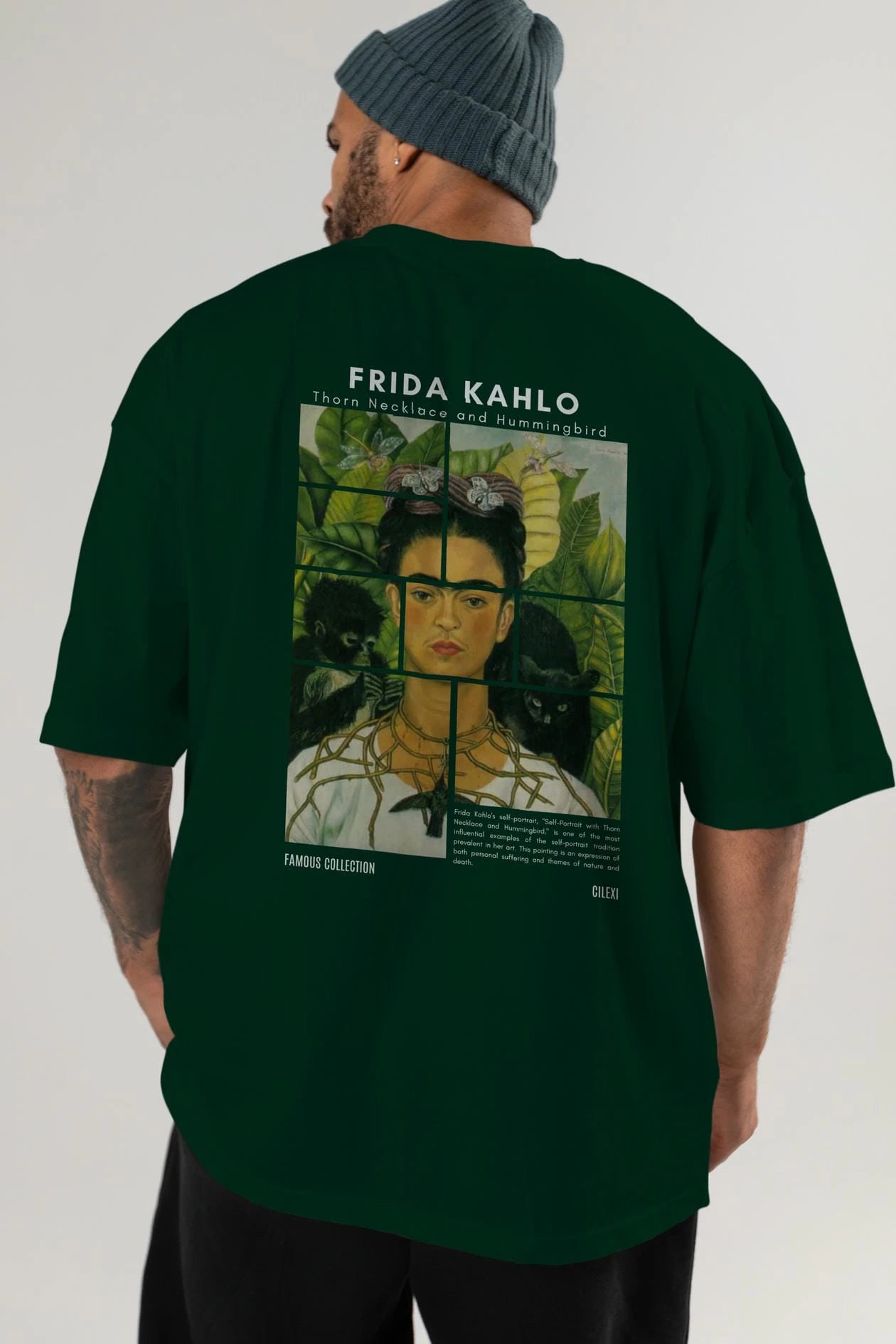 Frida Kahlo Arka Baskılı Oversize t-shirt Erkek Kadın Bisiklet Yaka Pamuk tişort