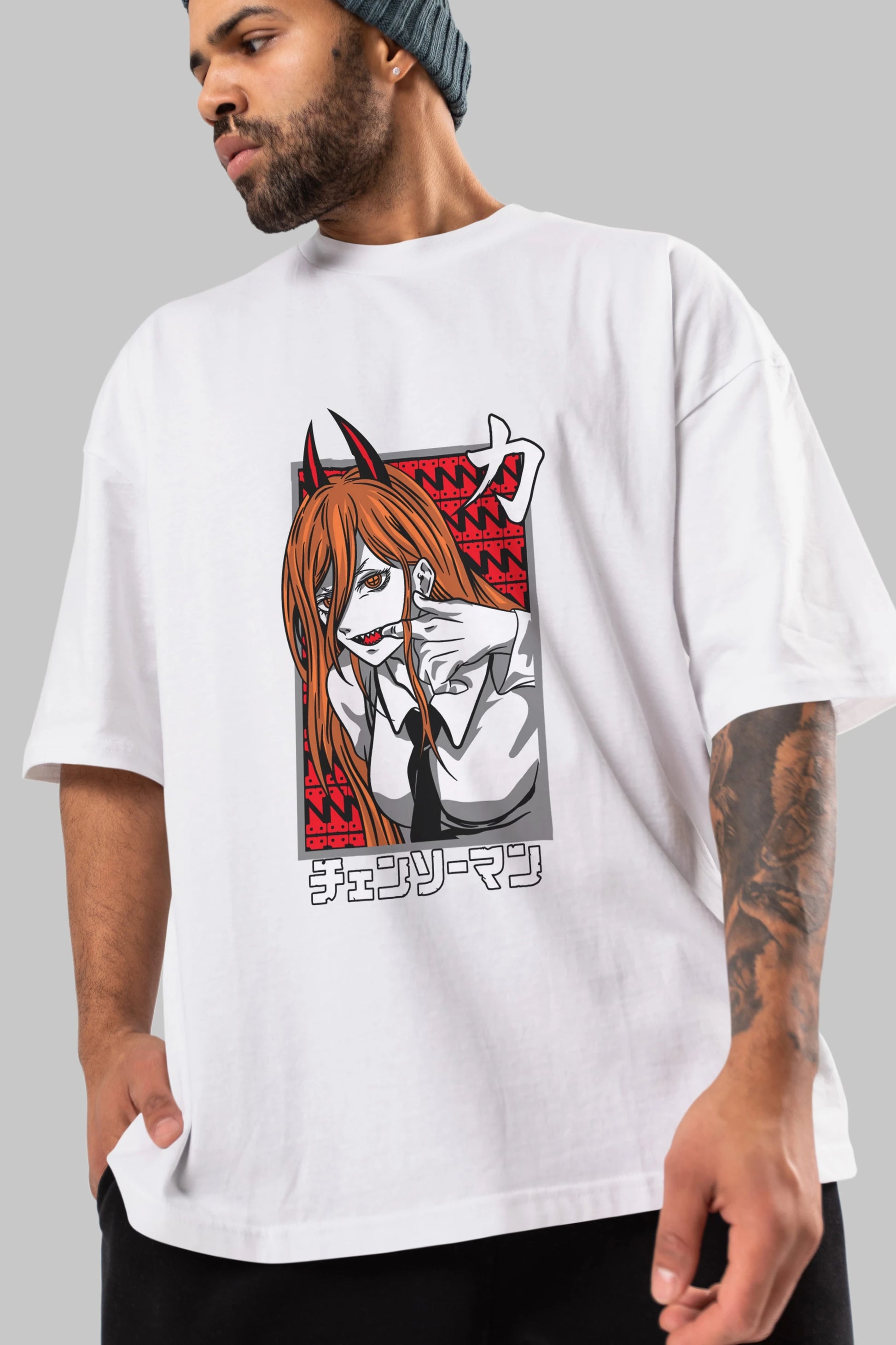 CHAINSAWMAN POWER Anime Ön Baskılı Oversize t-shirt %100 pamuk Erkek Kadın Unisex