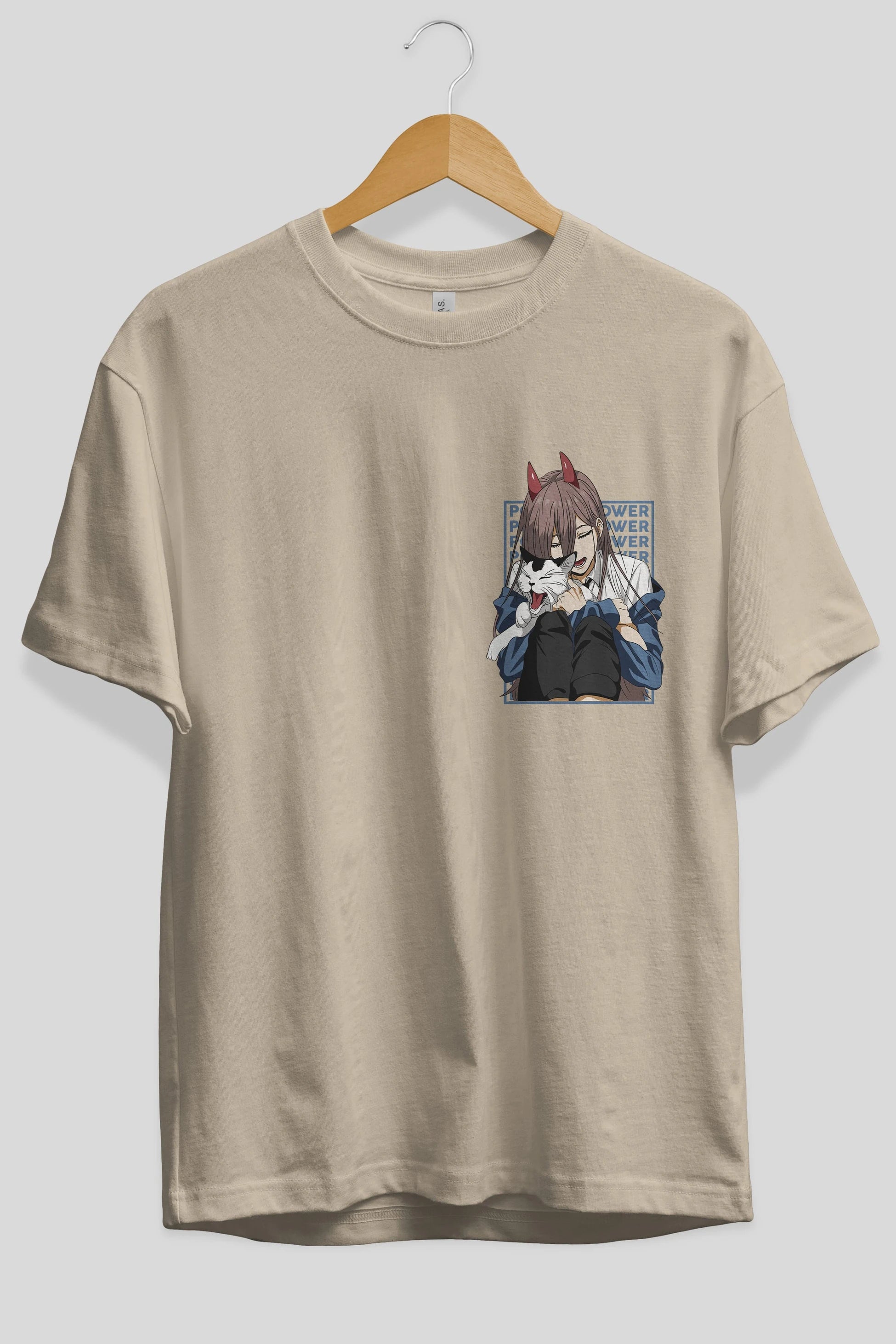 POWER CHAINSAWMAN Ön Sol Baskılı Oversize t-shirt Erkek Kadın Unisex %100 Pamuk Bisiklet Yaka tişort