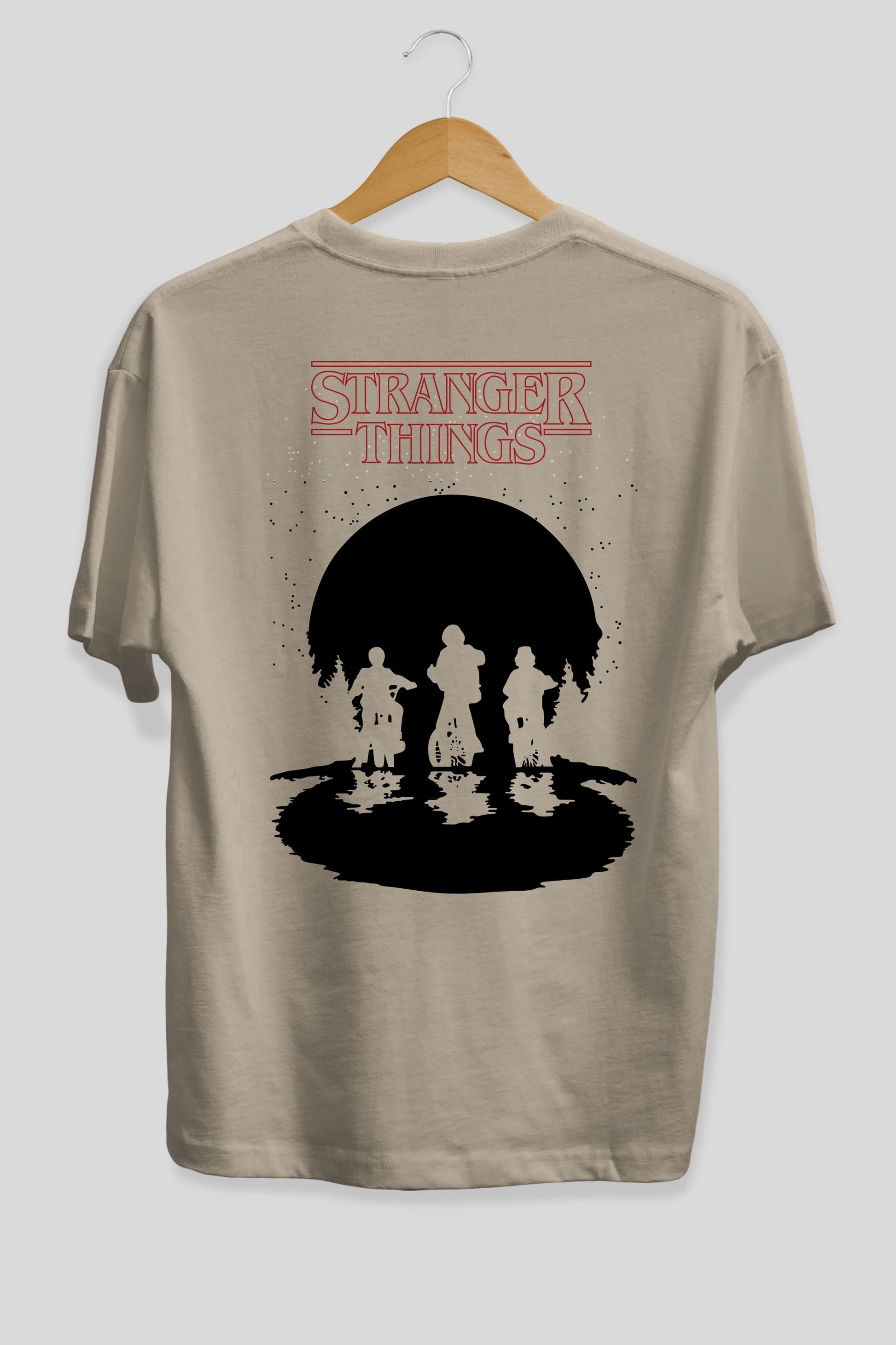 Stranger Things Arka Baskılı Oversize t-shirt Erkek Kadın Unisex %100 Pamuk Bisiklet Yaka tişort