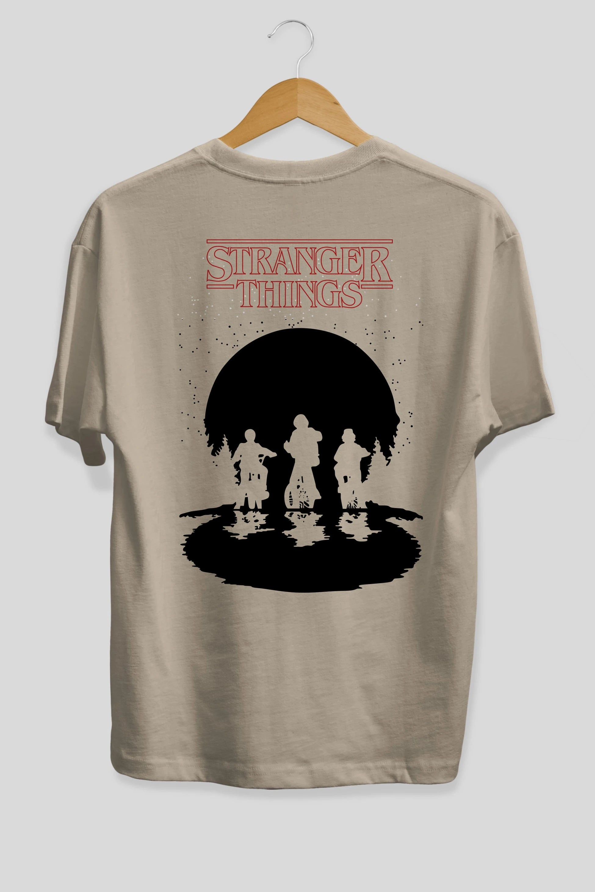 Stranger Things Arka Baskılı Oversize t-shirt Erkek Kadın Unisex %100 Pamuk Bisiklet Yaka tişort