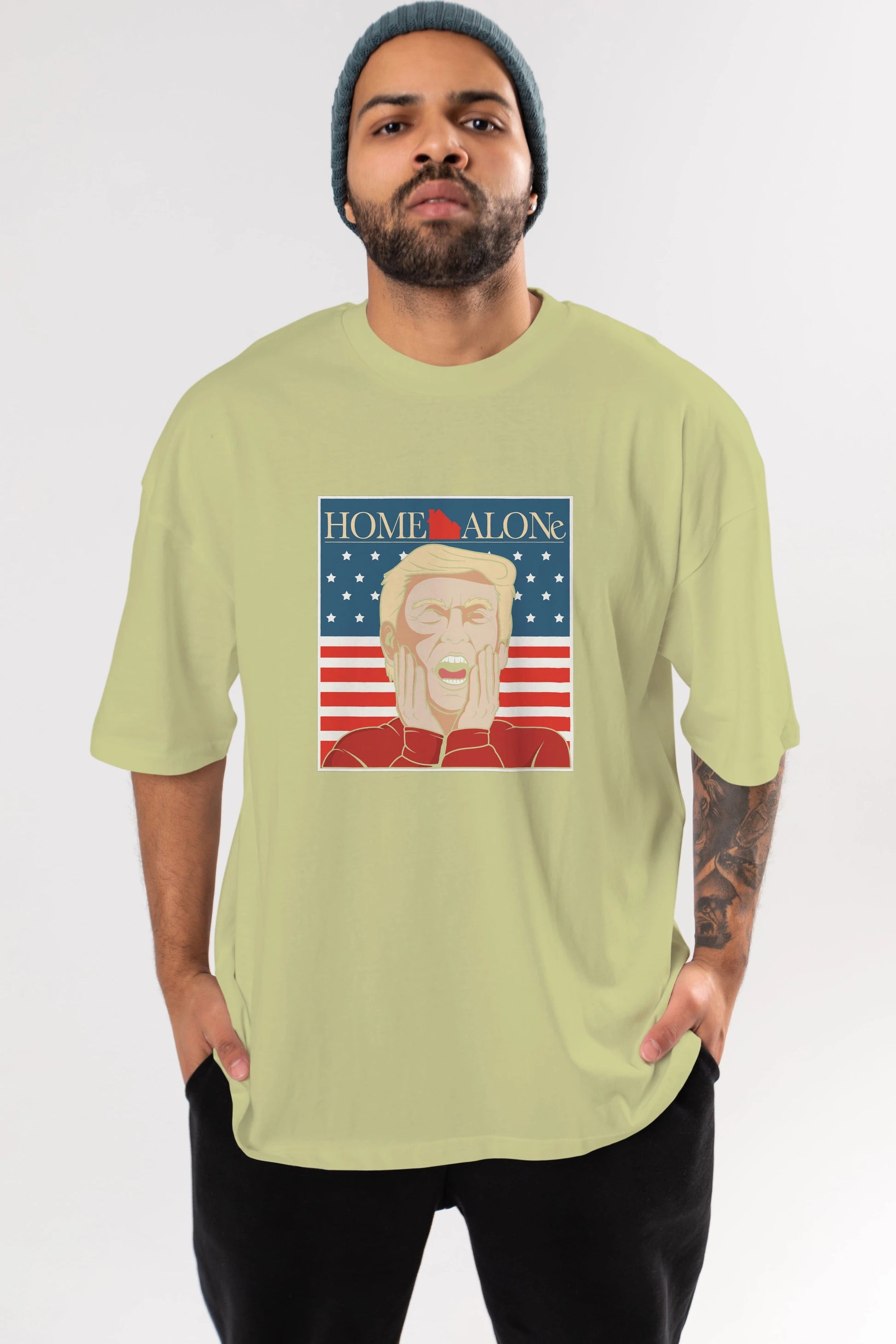 Home Alone Trump Ön Baskılı Oversize t-shirt Erkek Kadın Unisex %100 Pamuk tişort