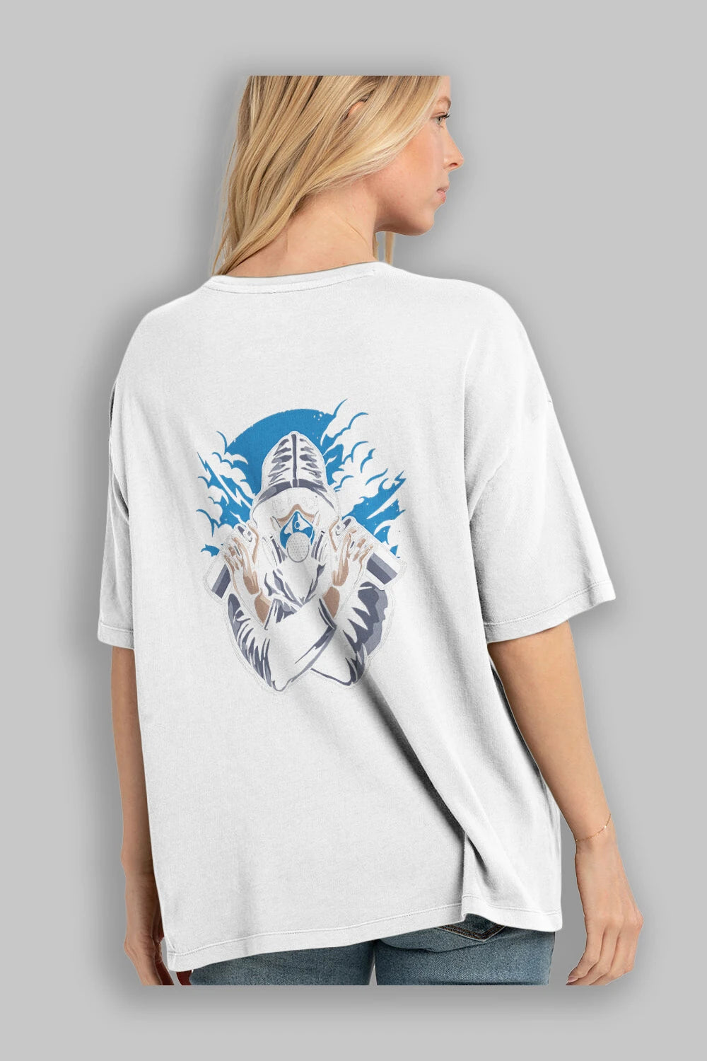 Graffiti Gasmask Arka Baskılı Oversize t-shirt Erkek Kadın Unisex %100 Pamuk