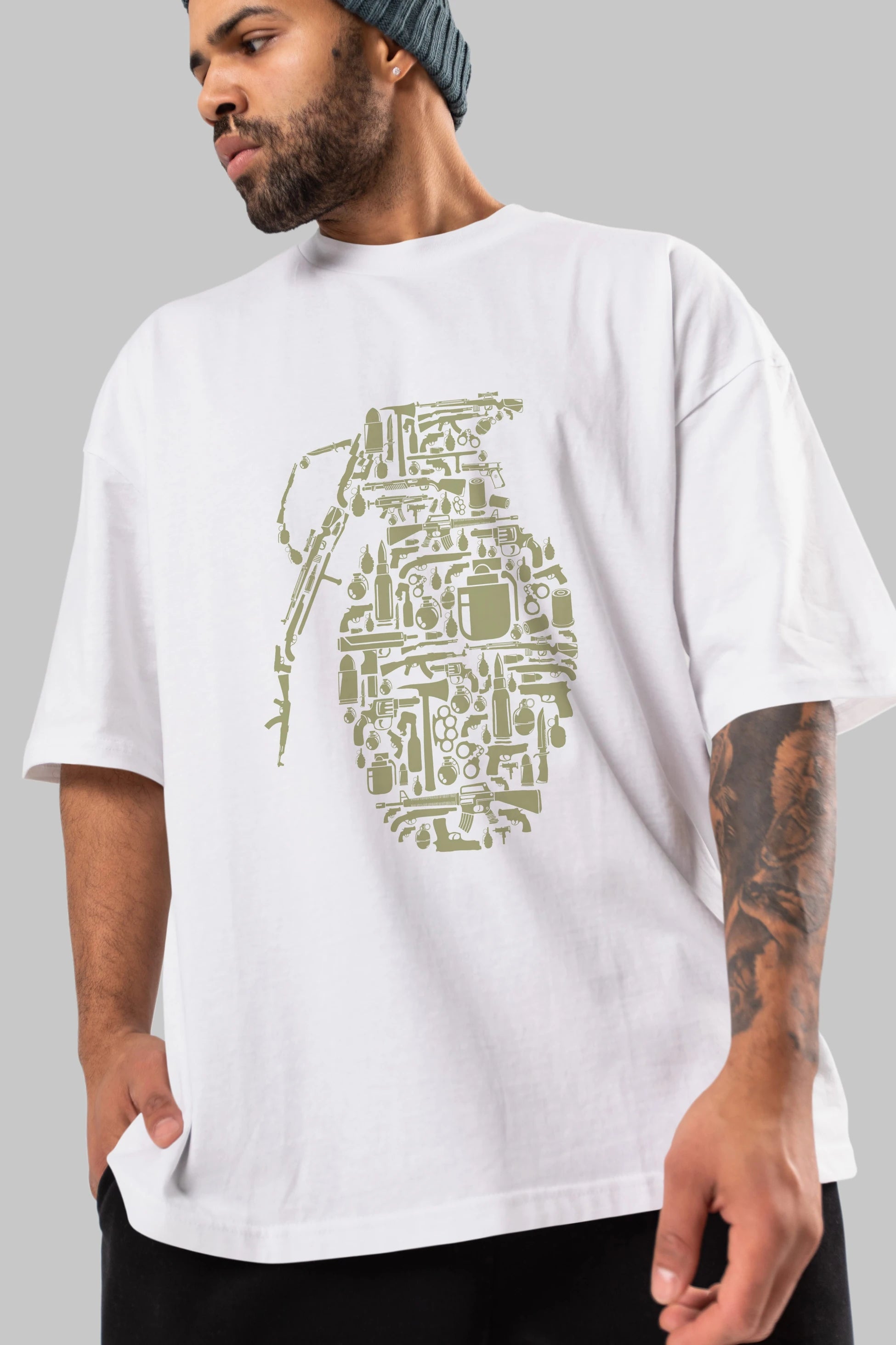 Grenade Ön Baskılı Oversize t-shirt %100 pamuk Erkek Kadın Unisex