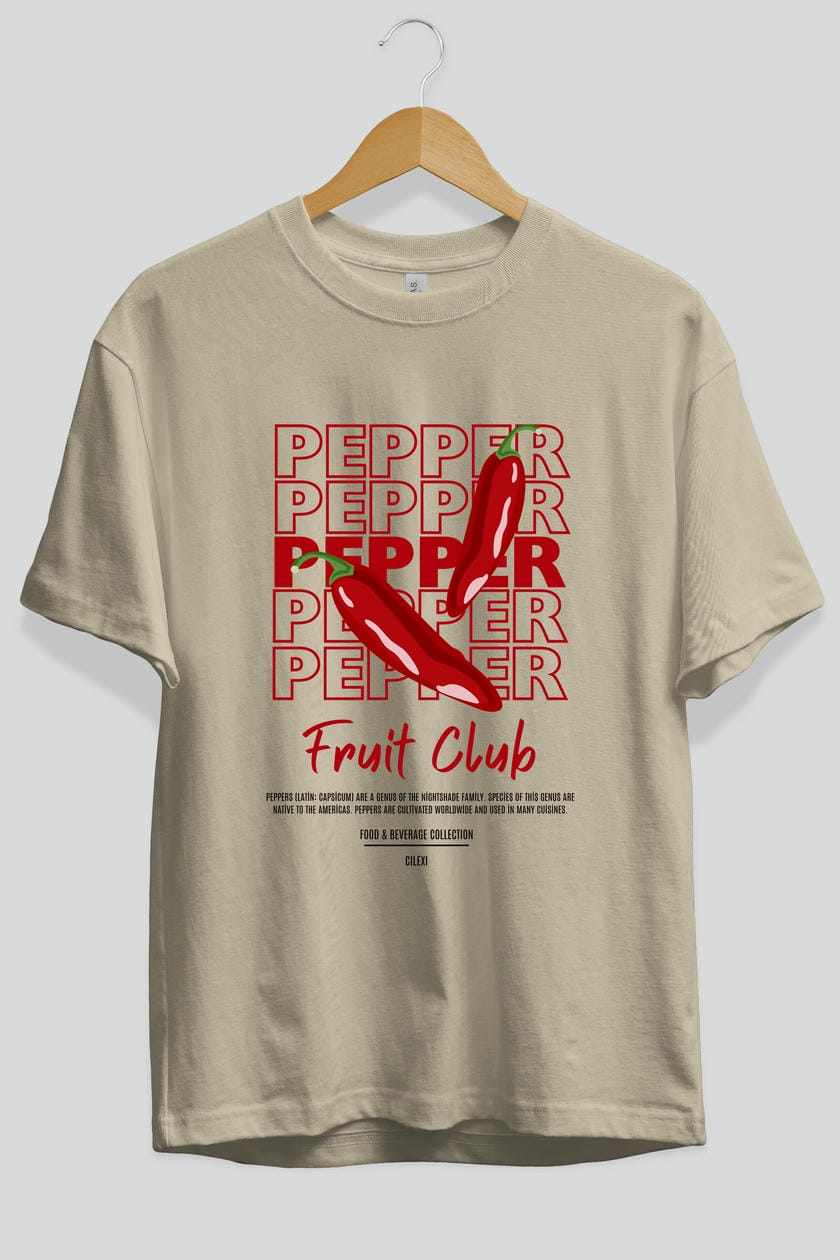 Pepper Ön Baskılı Oversize t-shirt Erkek Kadın Pamuk Bisiklet Yaka tişort
