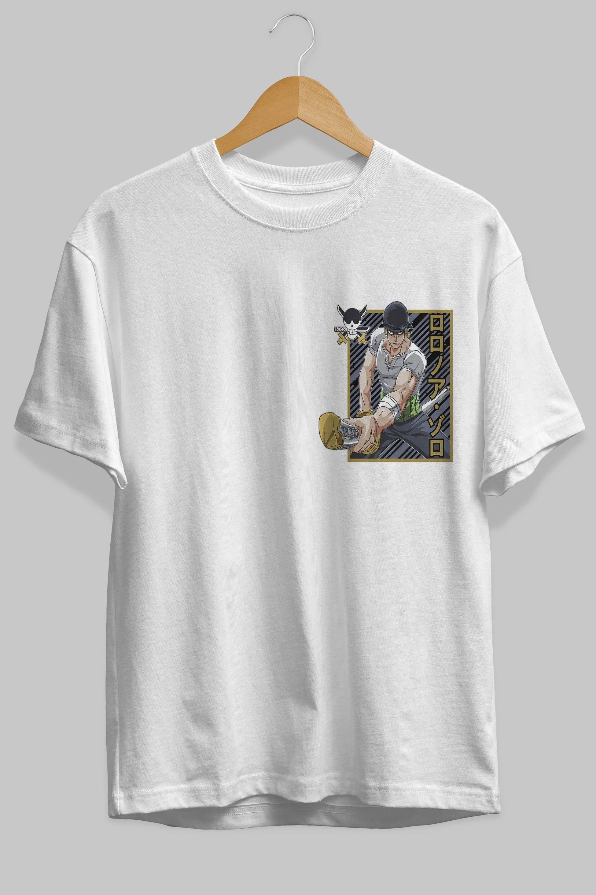 RORONOA ZORO Ön Sol Baskılı Oversize t-shirt Erkek Kadın Unisex %100 Pamuk Bisiklet Yaka tişort