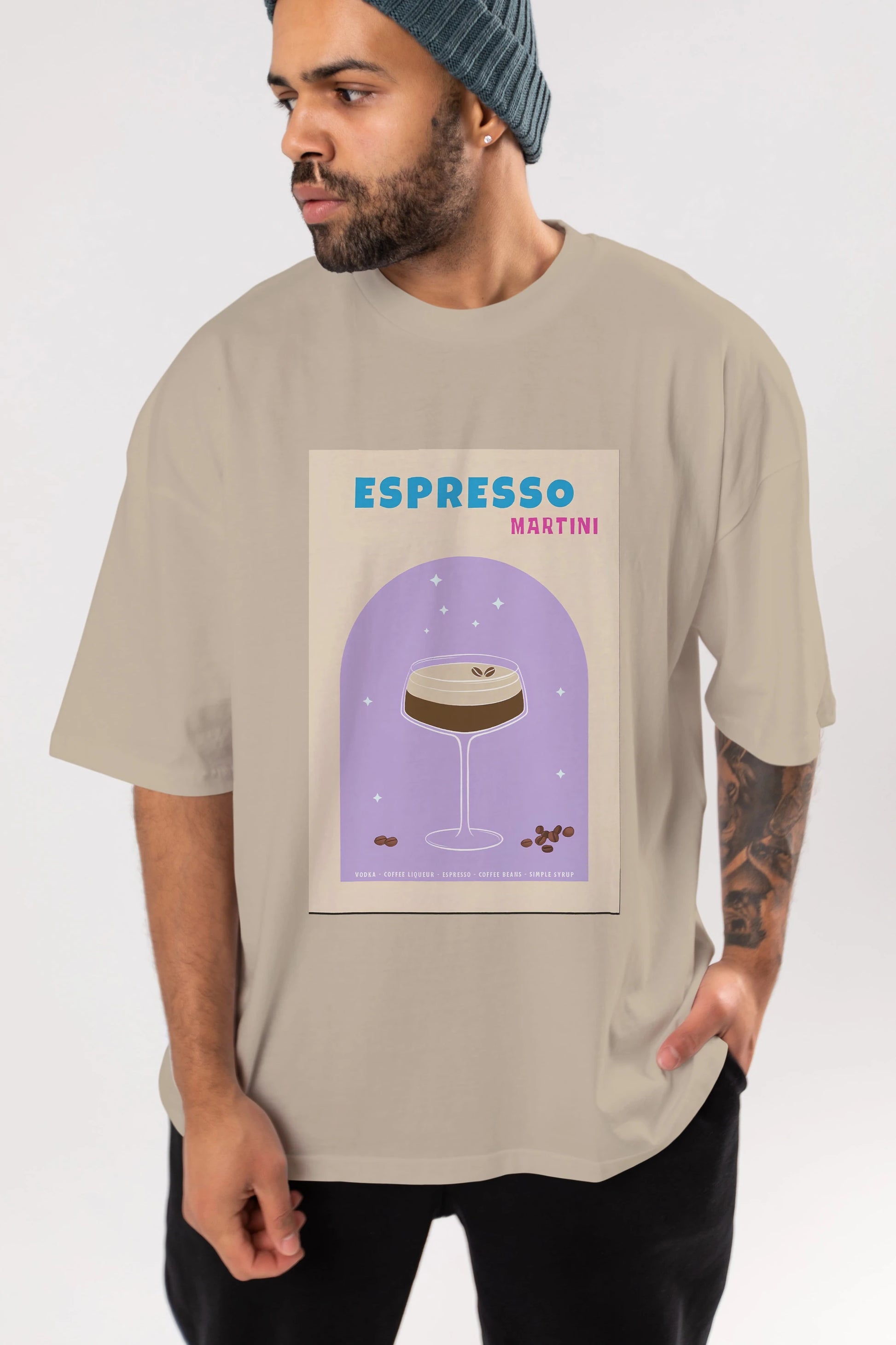 Espresso Martini 5 Ön Baskılı Oversize t-shirt Erkek Kadın Unisex %100 Pamuk Bisiklet Yaka tişort