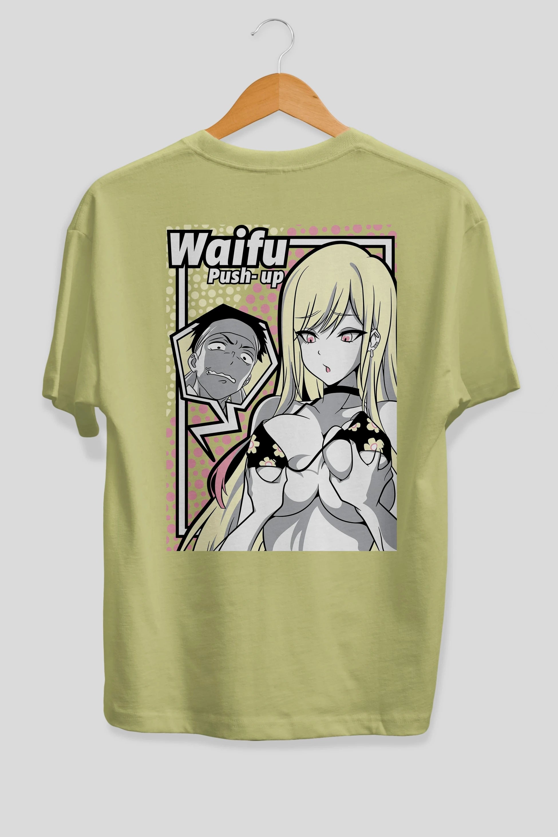 Waifu PushUp Anime Arka Baskılı Oversize t-shirt Erkek Kadın Unisex