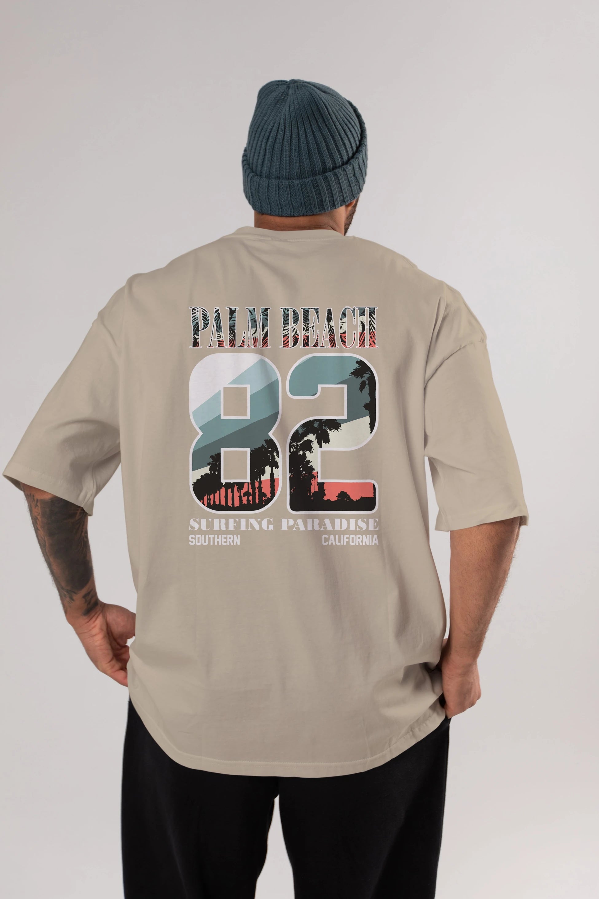 Palm Beach 82 Arka Baskılı Oversize t-shirt Erkek Kadın Unisex