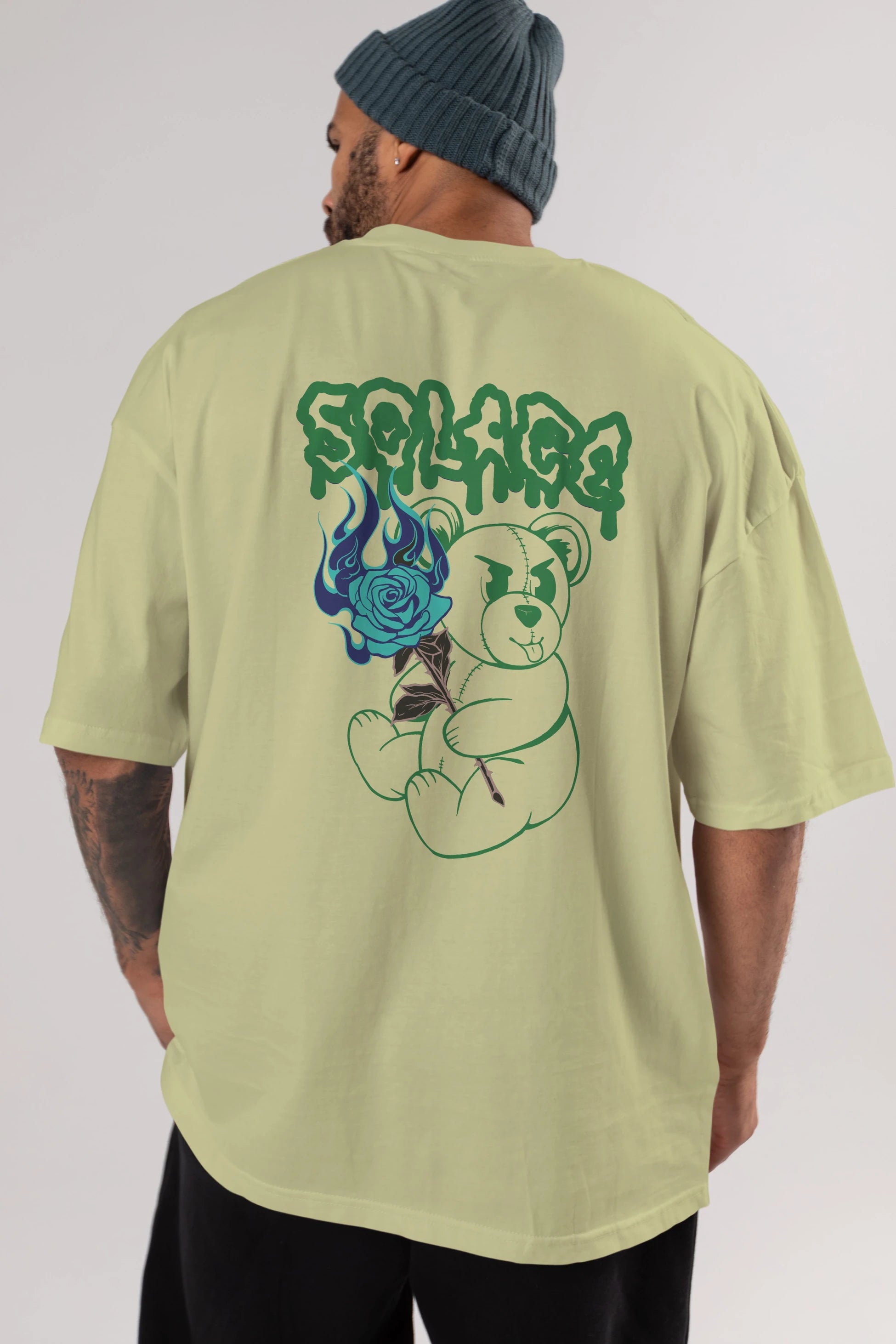 Solage Bear Arka Baskılı Oversize t-shirt Erkek Kadın Unisex