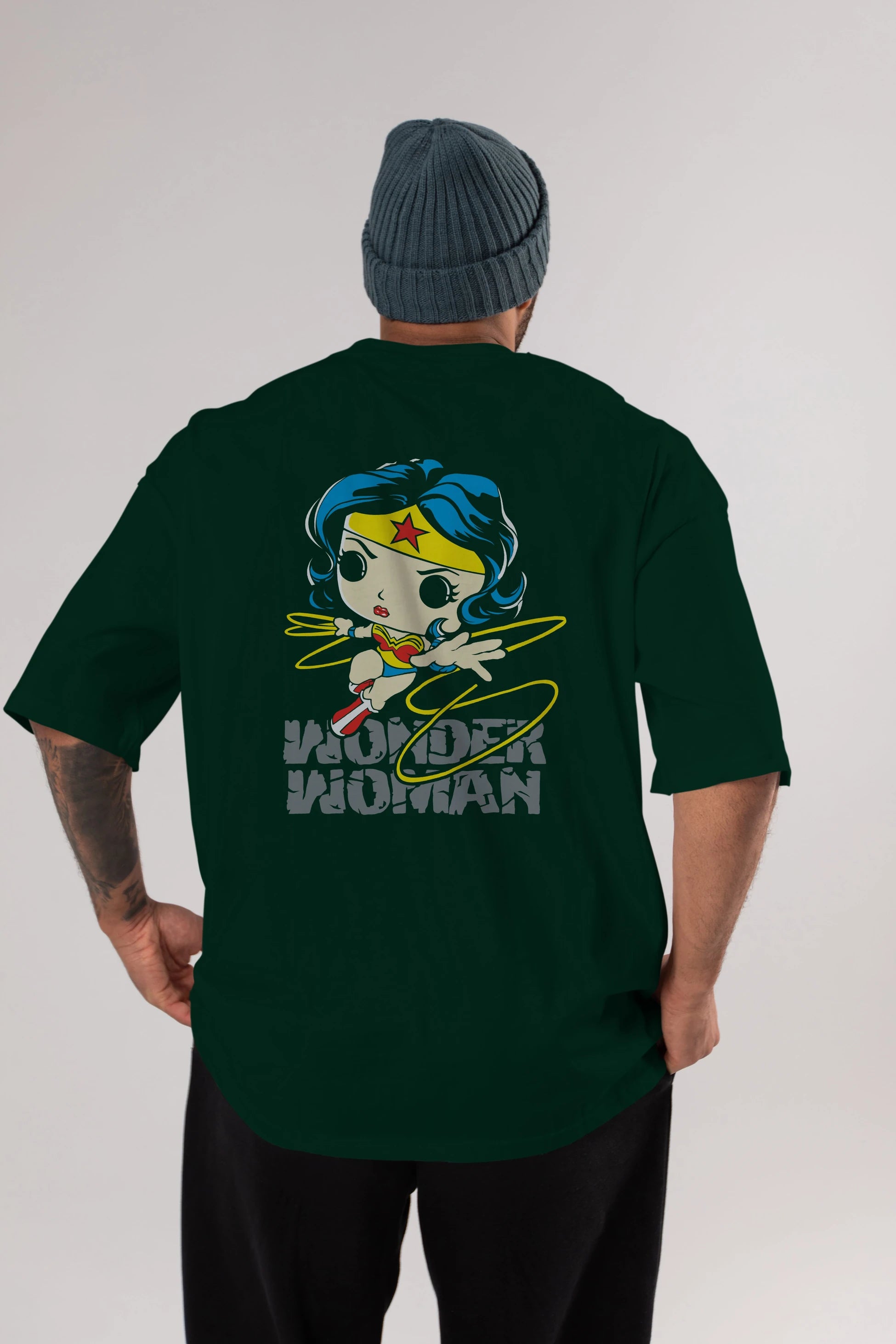 Wonder Woman Arka Baskılı Oversize t-shirt Erkek Kadın Unisex %100 Pamuk Bisiklet Yaka tişort