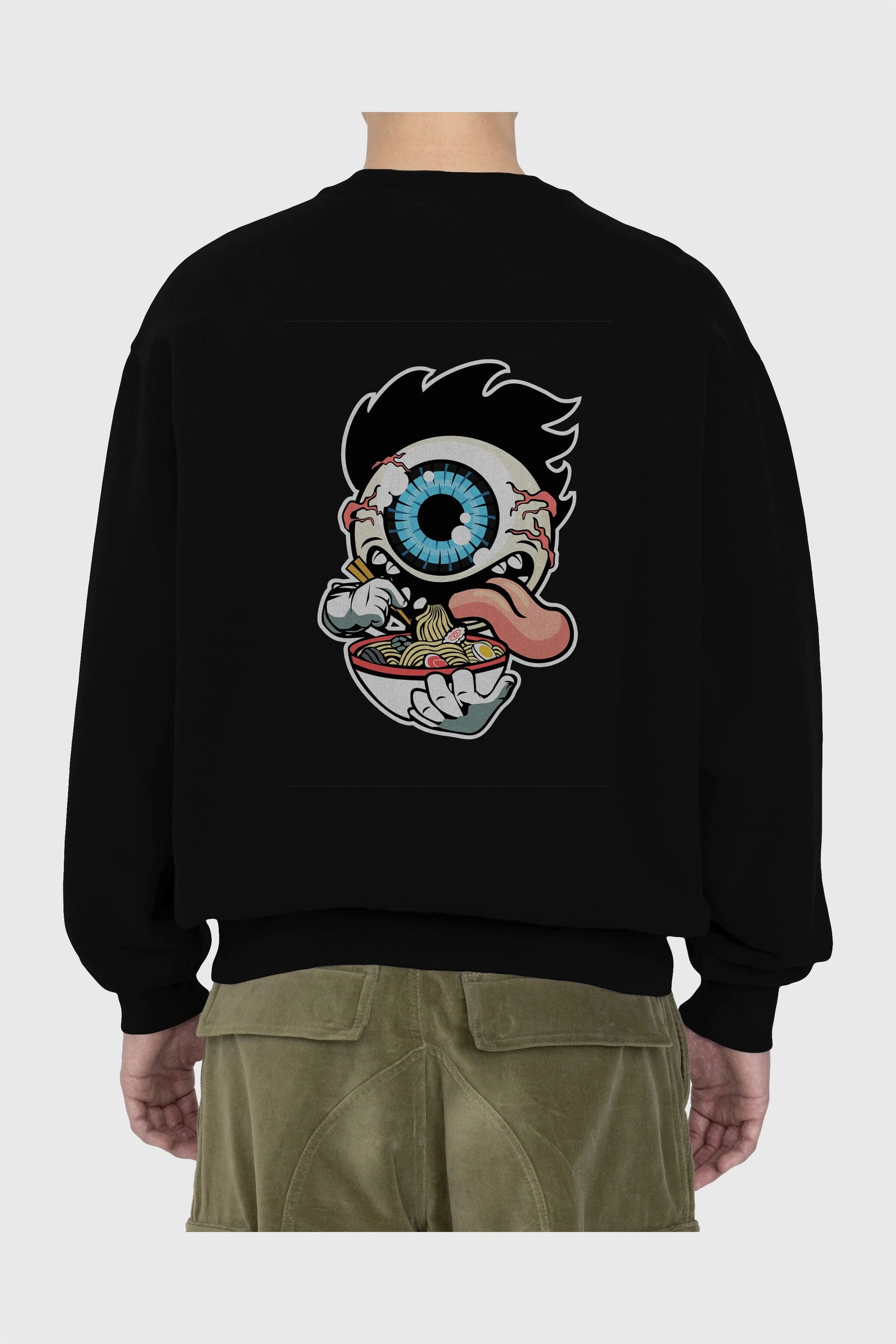Eyeball Ramen Arka Baskılı Oversize Sweatshirt Erkek Kadın Unisex
