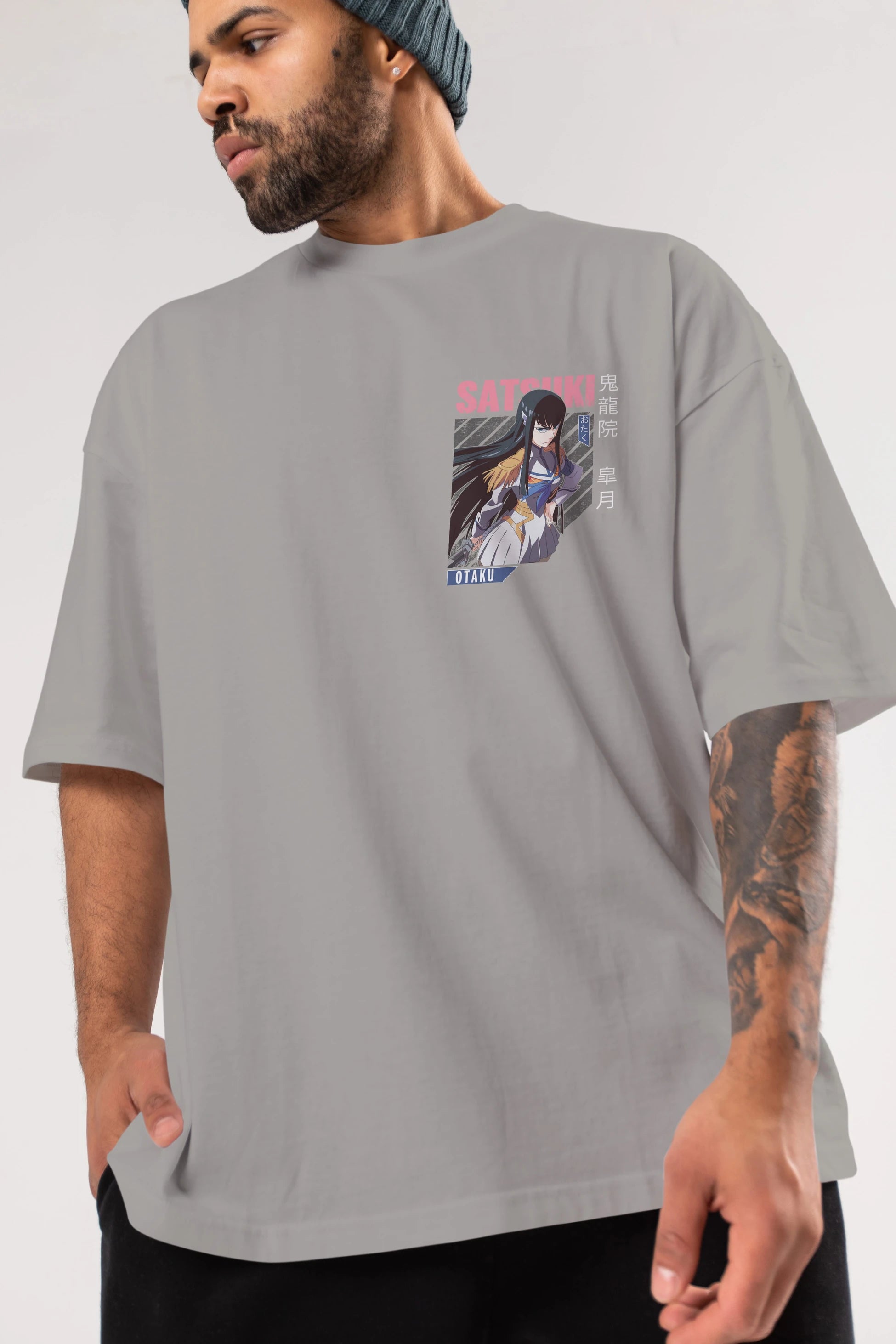 Satsuki Kiryuuin 8 Ön Sol Baskılı Oversize t-shirt Erkek Kadın Unisex %100 Pamuk Bisiklet Yaka tişort