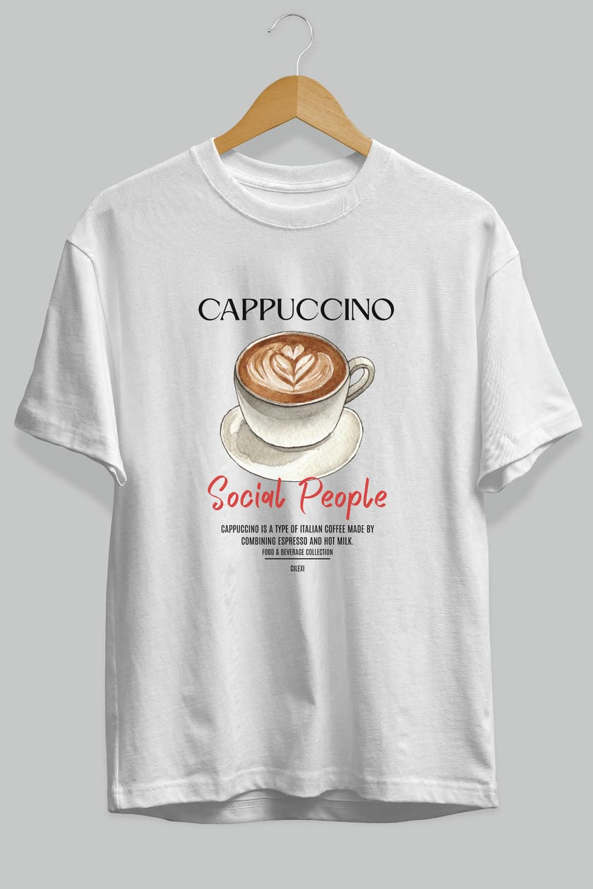 Cappuccino Kokteyl Serisi ön Baskılı Oversize t-shirt Erkek Kadın %100 Pamuk Bisiklet Yaka tişort
