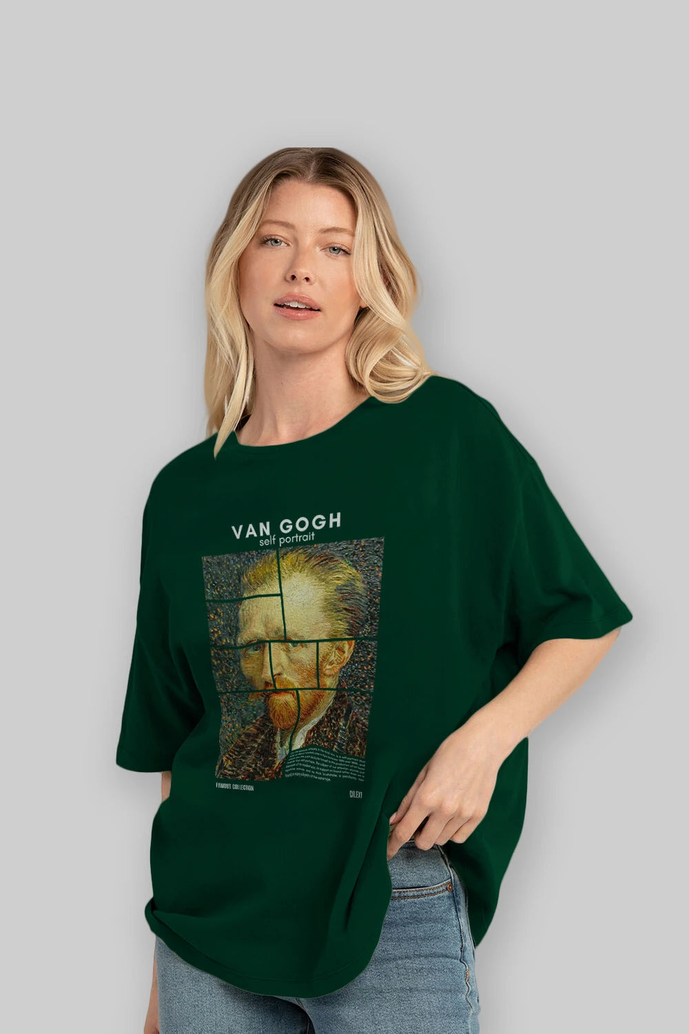 Van Gogh Self Portrait ön Baskılı Oversize t-shirt Erkek Kadın Bisiklet Yaka Pamuk tişort